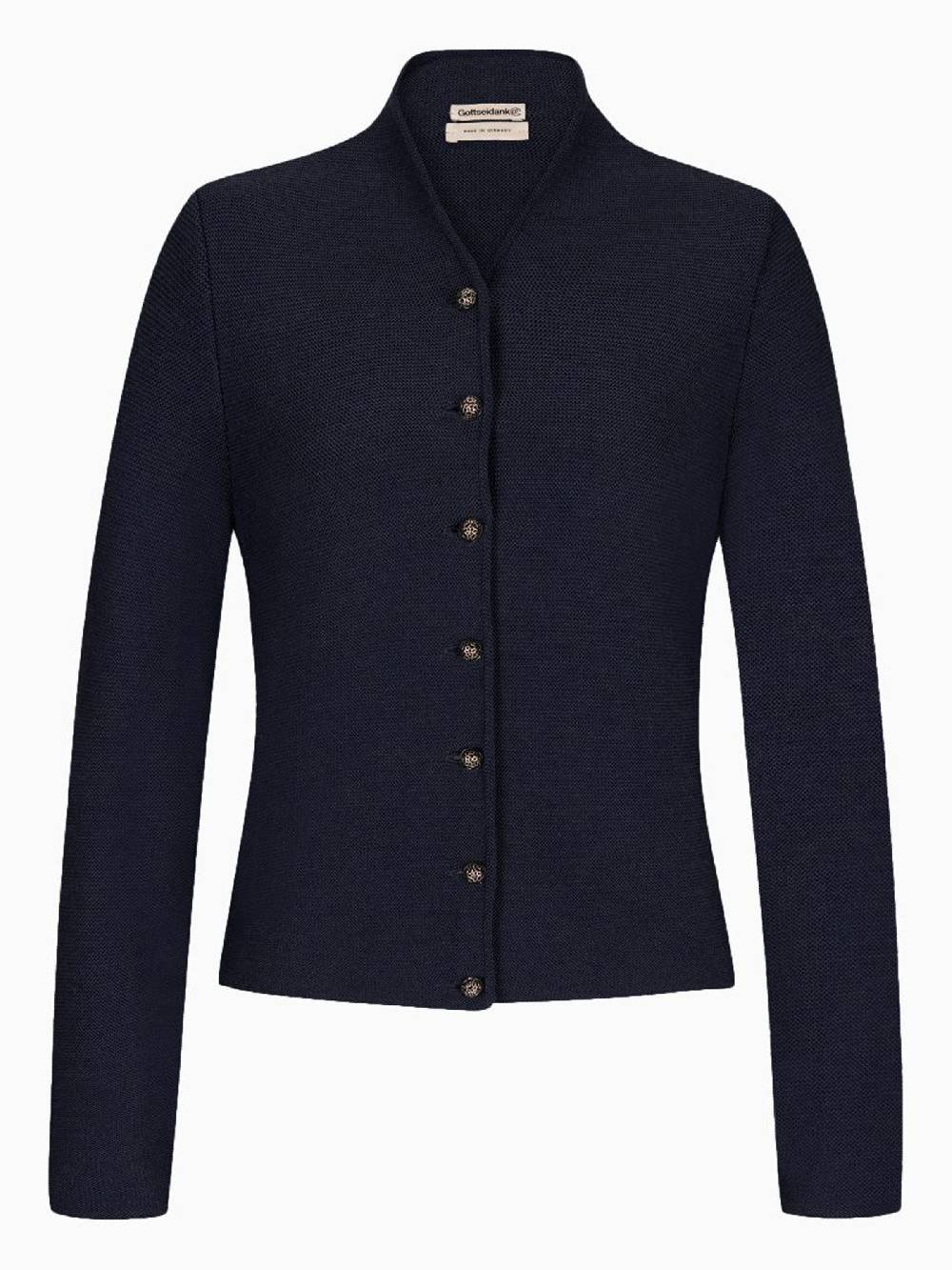 Limberry Dunkelblaue Trachten-Strickjacke Mit Stehkragen - ANNA MARINE