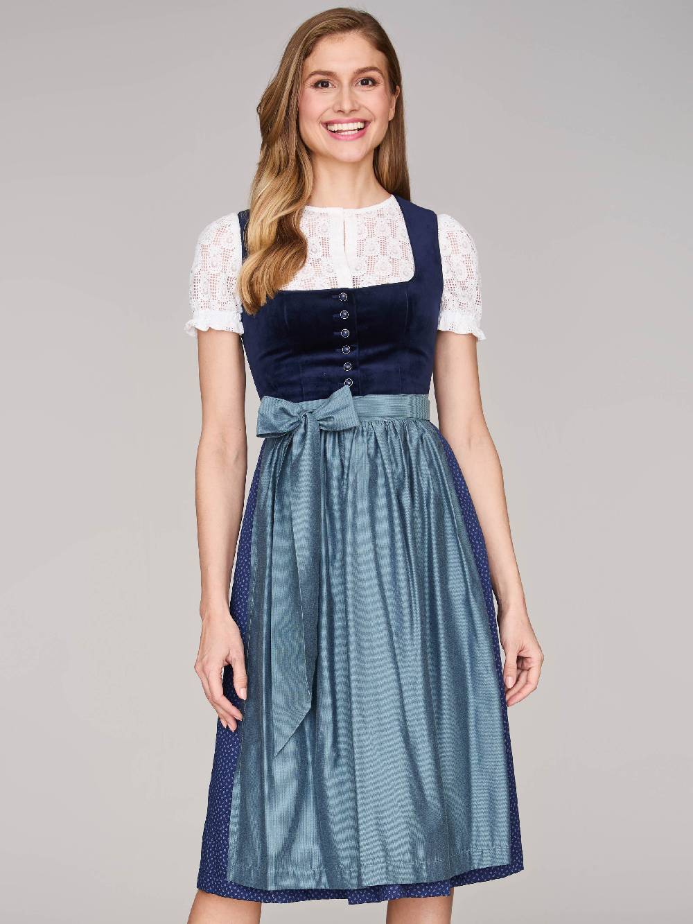 Limberry Dunkelblaues Samt-Dirndl Mit Knöpfen - LUCINDA PAGEANT BLUE