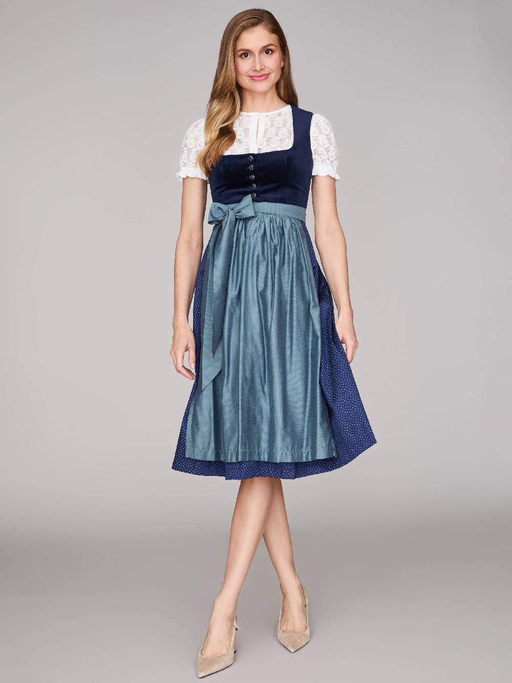 Limberry Dunkelblaues Samt-Dirndl Mit Knöpfen - LUCINDA PAGEANT BLUE