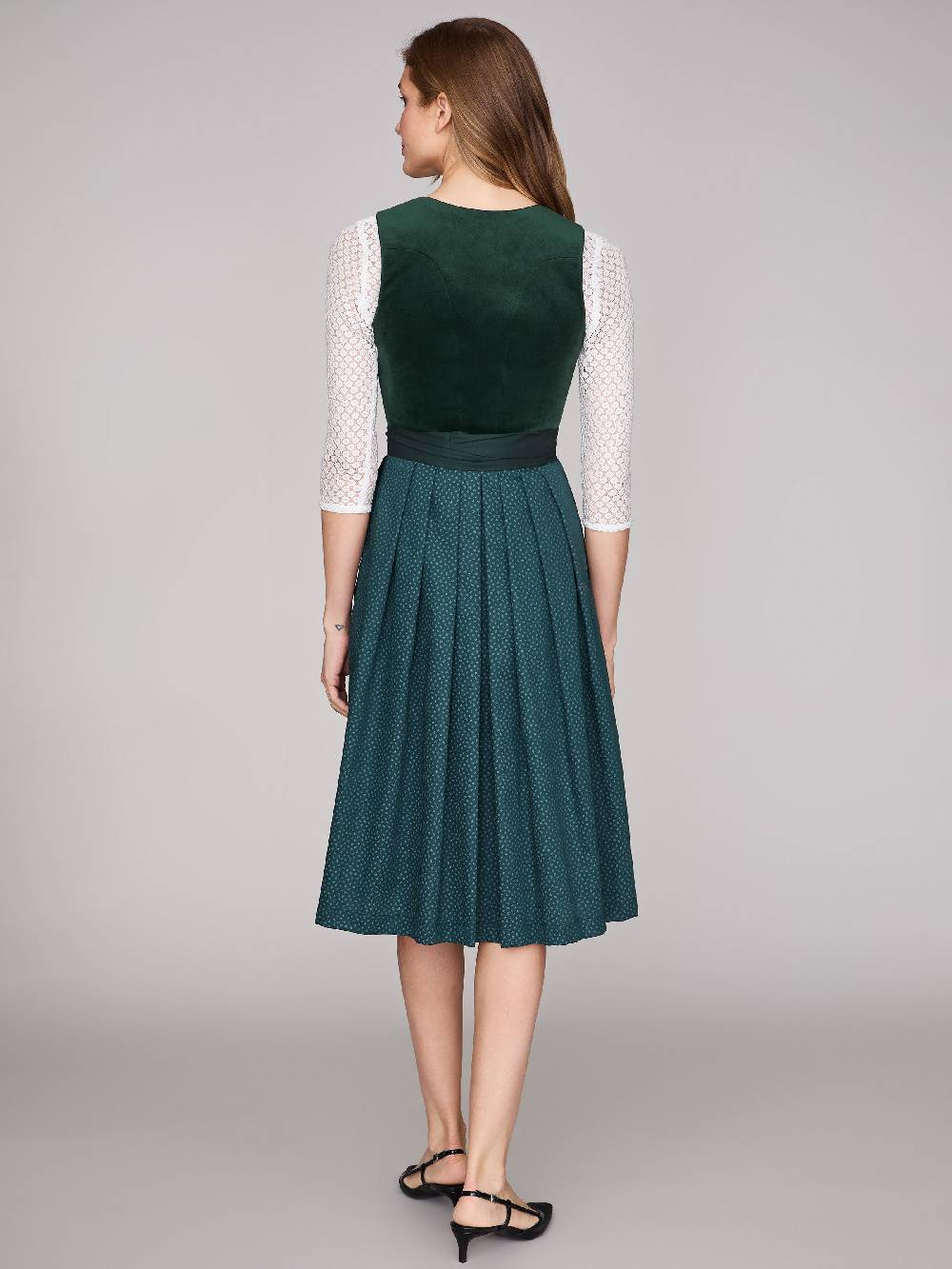 Limberry Dunkelgrünes Samt-Dirndl Mit Knöpfen - LUCINDA PINE GROVE