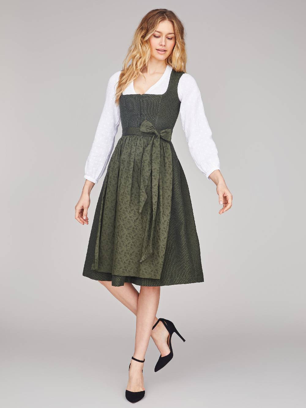 Limberry Dunkelgrünes Strukturiertes Dirndl - RAIN DARK GREEN