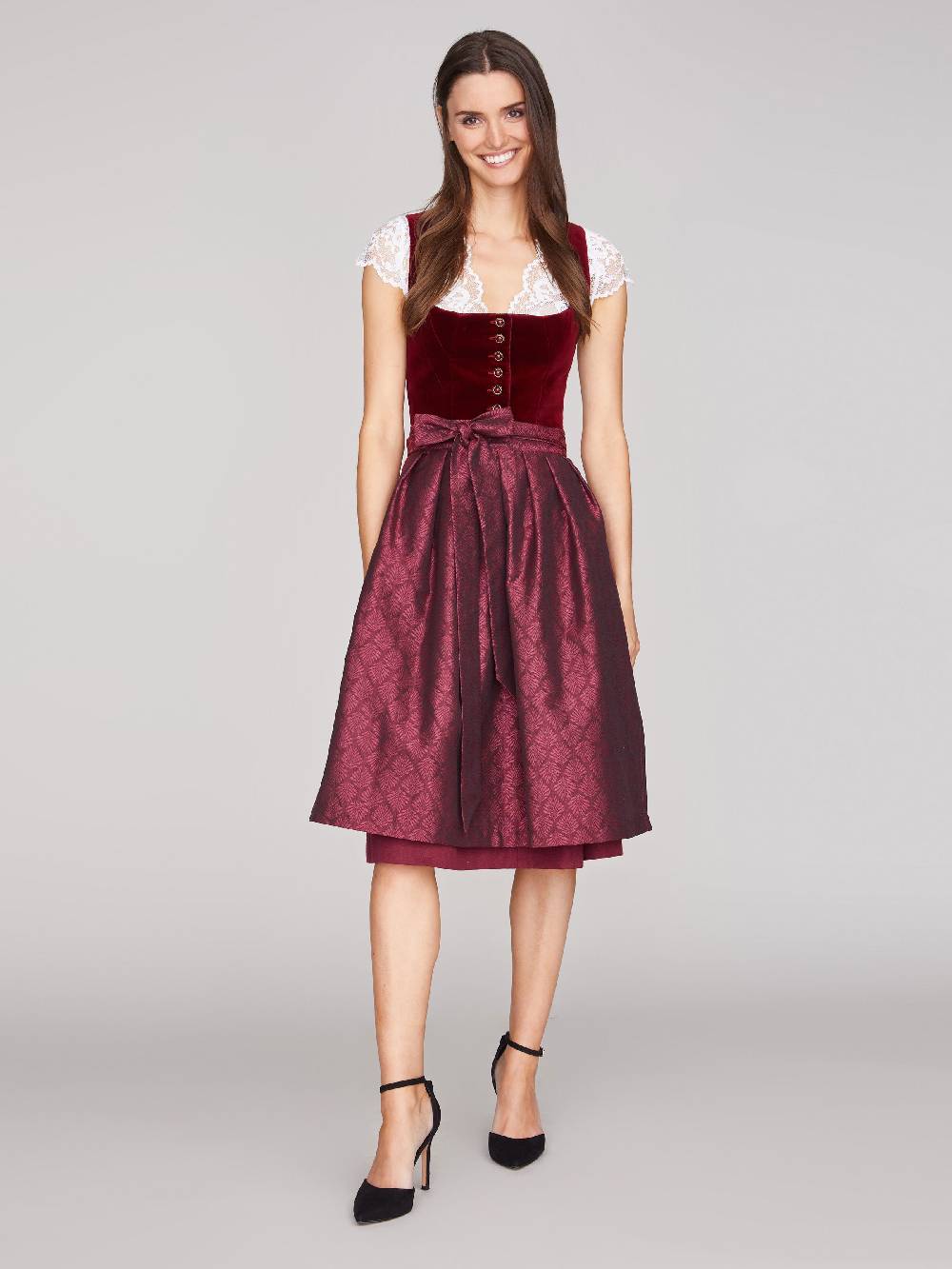 Limberry Dunkelrotes Dirndl Mit Samt-Mieder - CAMILLA