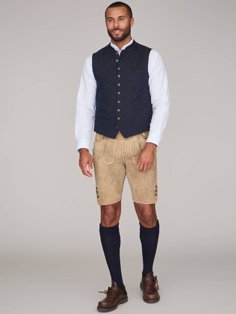 Limberry Gemusterte Dunkelblaue Trachtenweste - MAXIMILIAN DARK NAVY