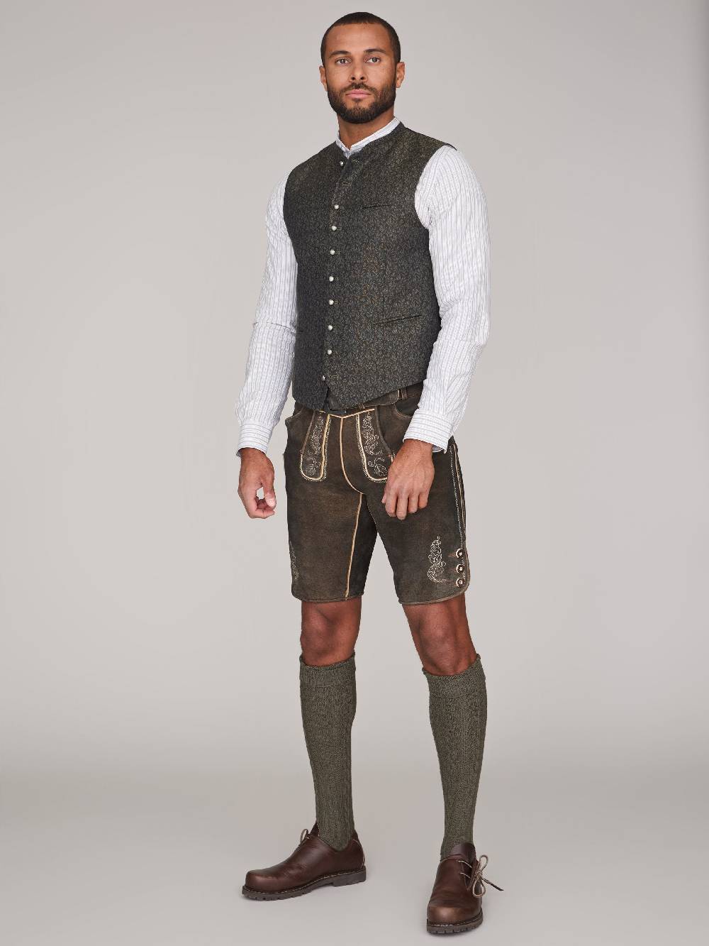 Limberry Gemusterte Dunkelgrüne Trachtenweste - MATTEO GREEN COAL