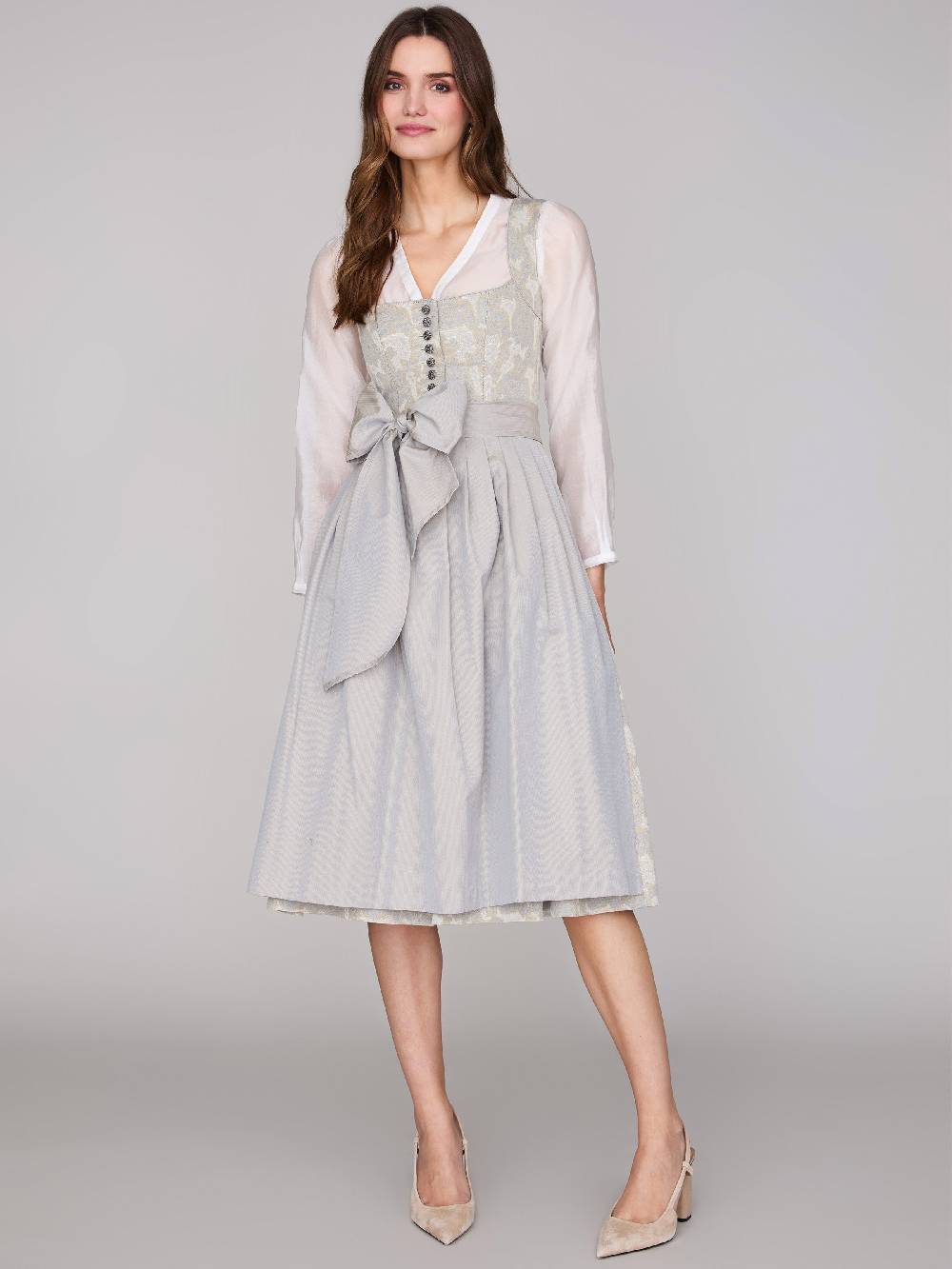 Limberry Gemustertes Dirndl In Greige - HEDI GREIGE FOLKLORE