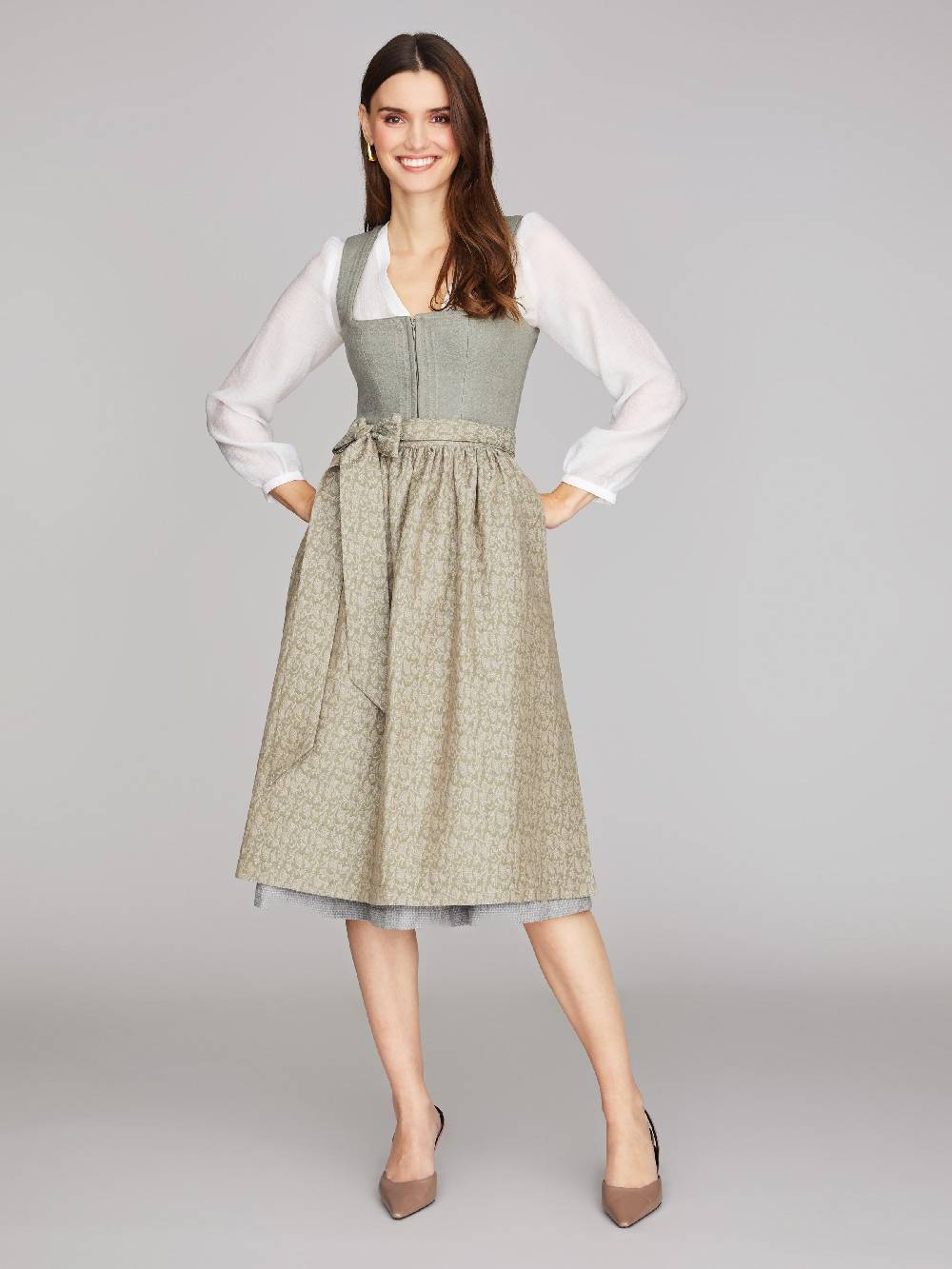 Limberry Grünes Dirndl Aus Leinen - CLAIRE MISTY GREEN