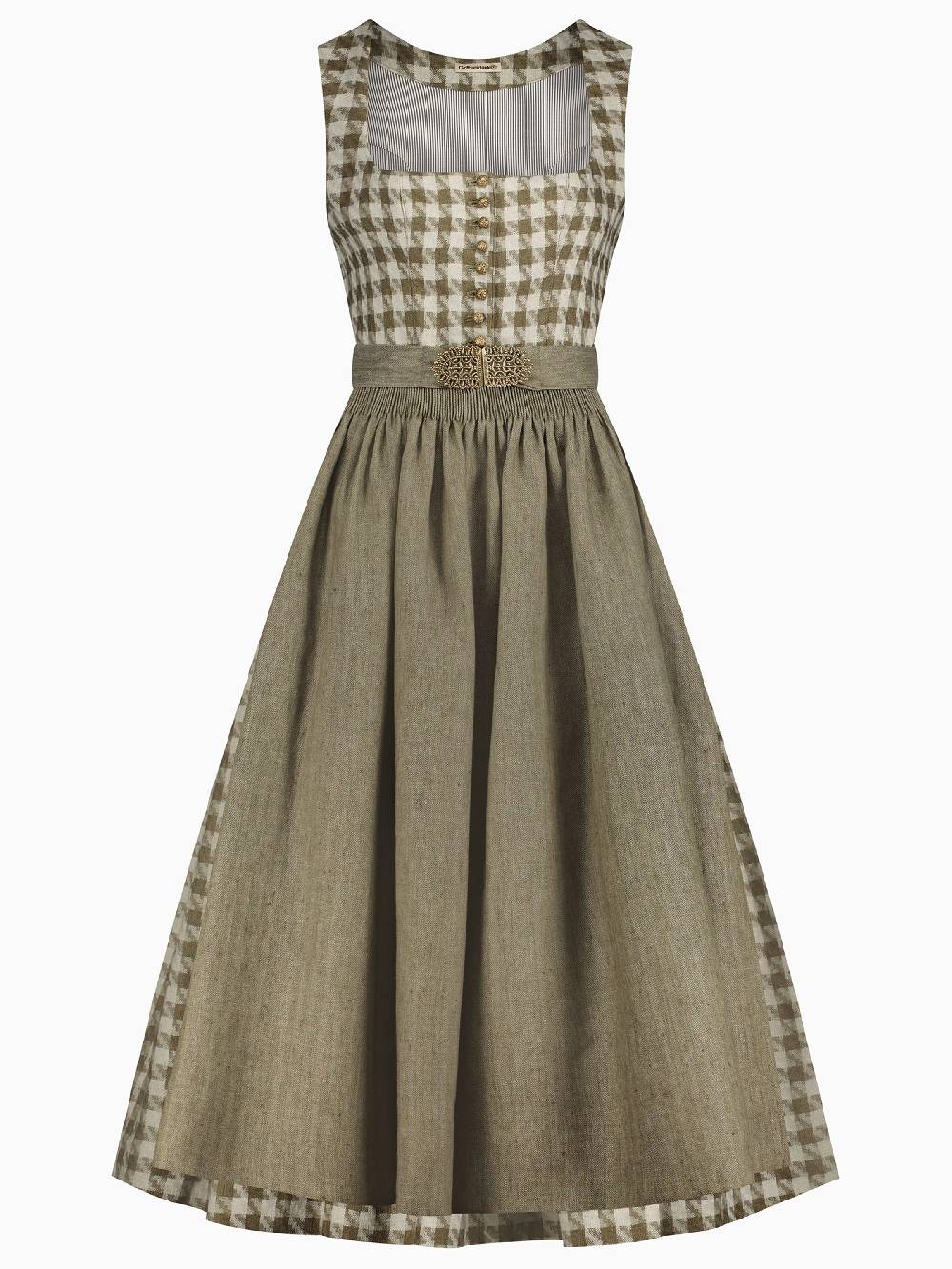 Limberry Grünes Leinen-Dirndl Mit Hahnentrittmuster - MONIKA OLIV