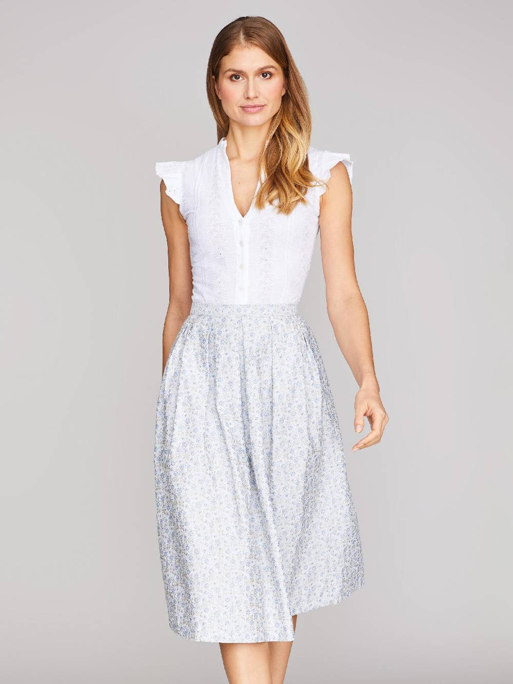 Limberry Hellblauer Trachtenrock Mit Blumenmuster - BLAIR POWDER WHITE