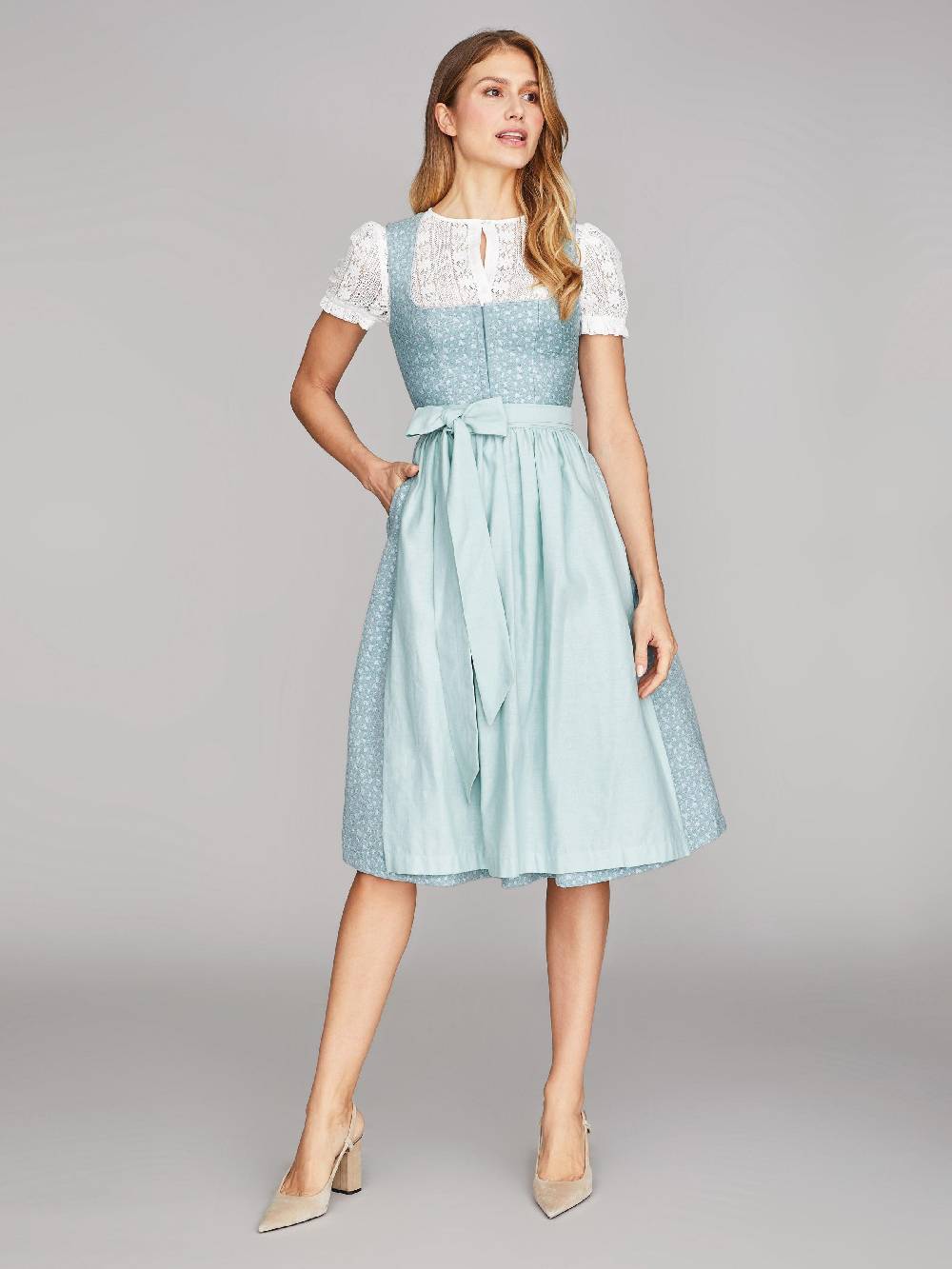 Limberry Hellblaues Dirndl Mit Streublumen - LILIA PISTACHIO