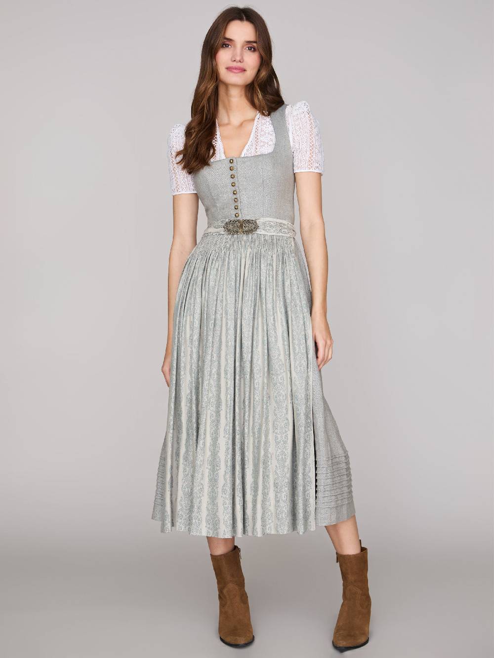 Limberry Hellgraues Dirndl Aus Leinen - MONIKA CLOUD BLUE JADE