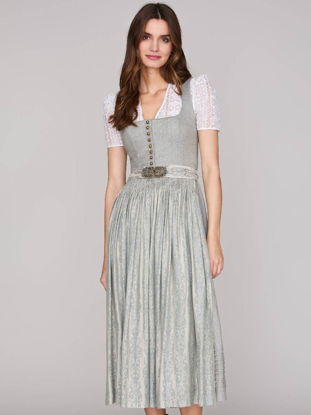 Limberry Hellgraues Dirndl aus Leinen - MONIKA CLOUD BLUE JADE