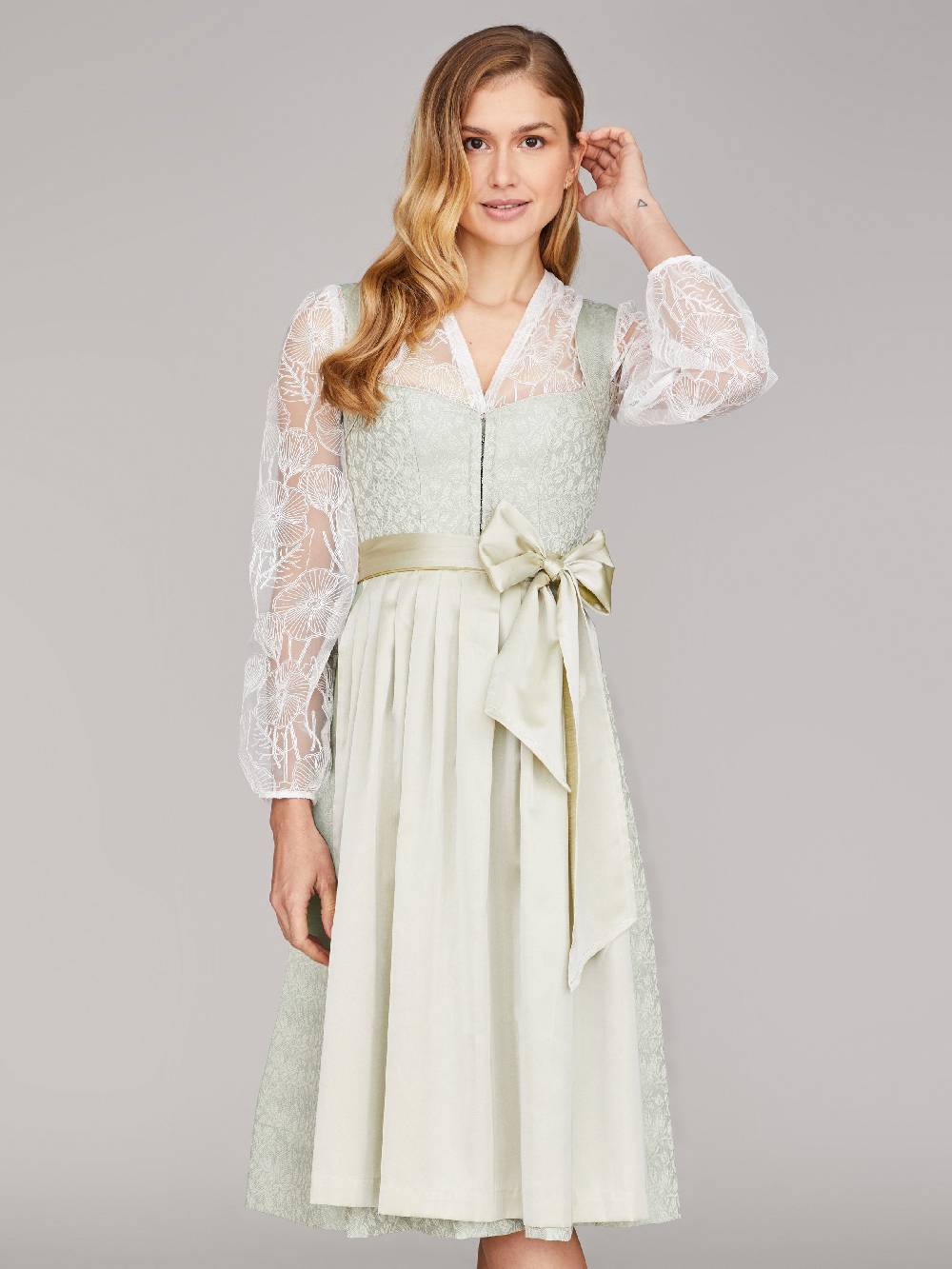 Limberry Hellgrünes Dirndl mit goldenem Muster - ANNELIE FLORAL WATER