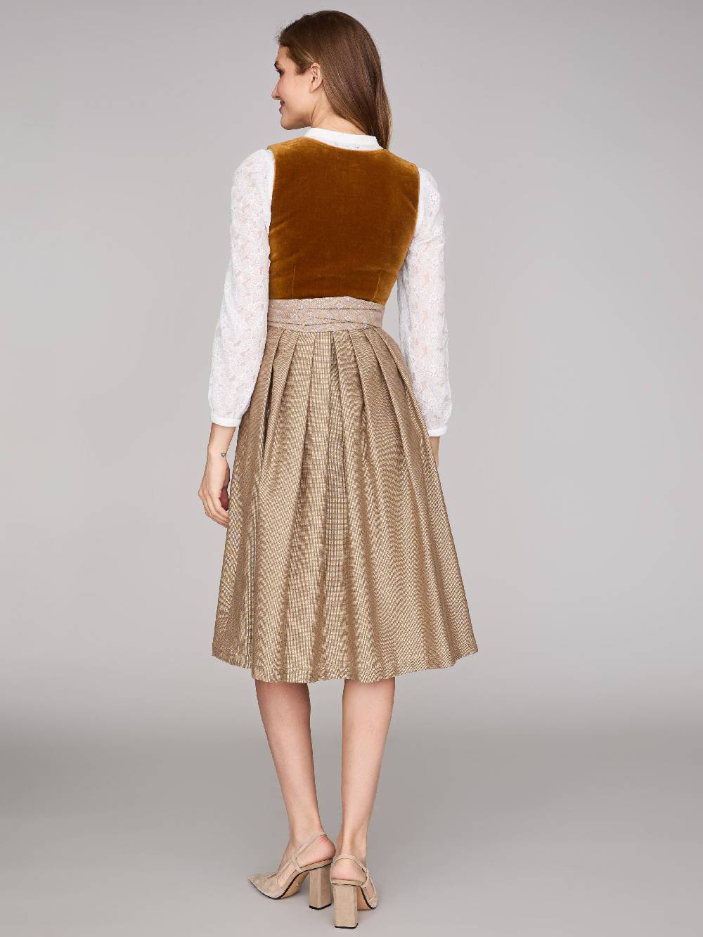 Limberry Karamell-farbenes Dirndl Mit Samt-Mieder - ROMEE GOLDEN BROWN