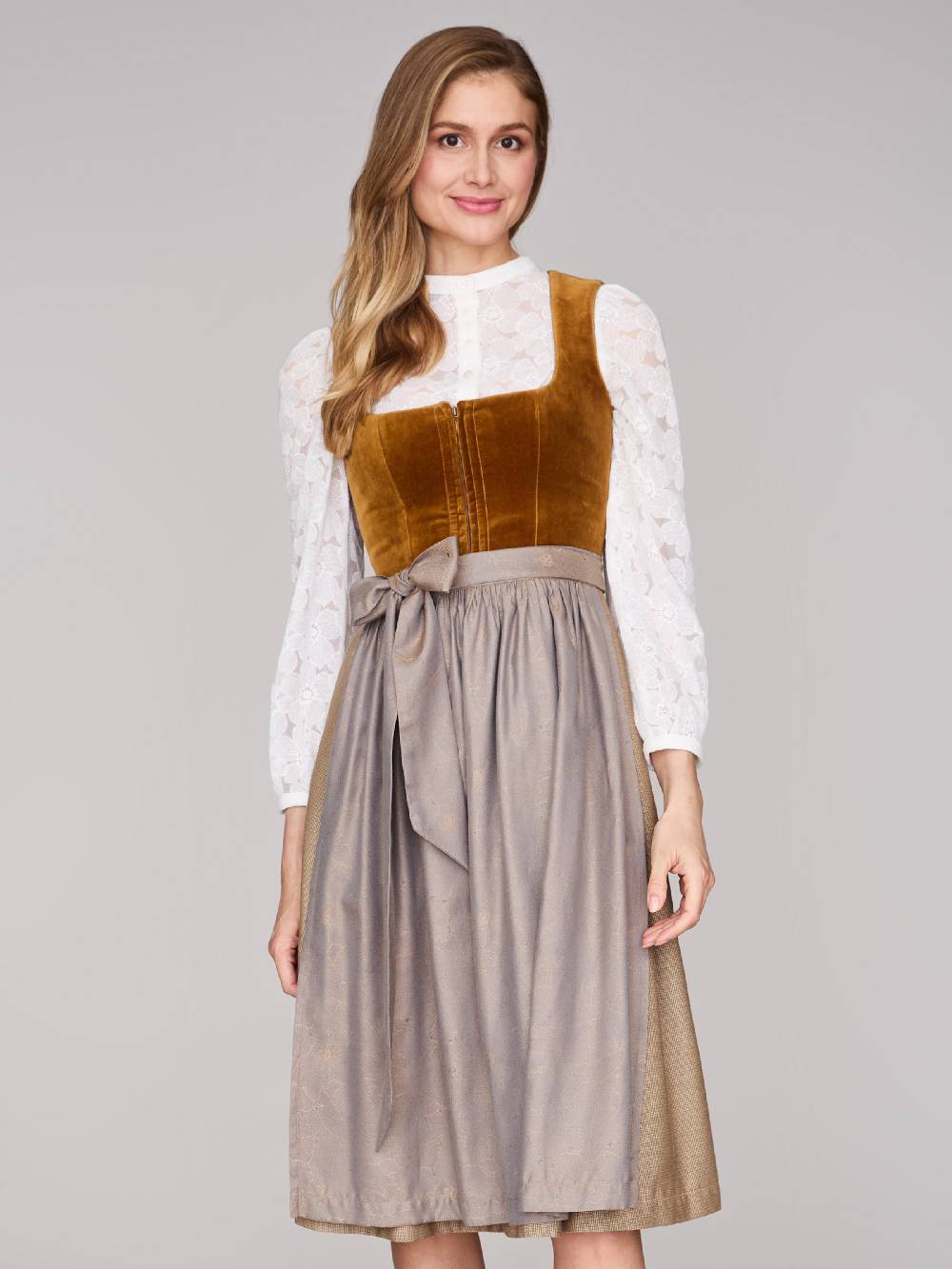 Limberry Karamell-farbenes Dirndl Mit Samt-Mieder - ROMEE GOLDEN BROWN