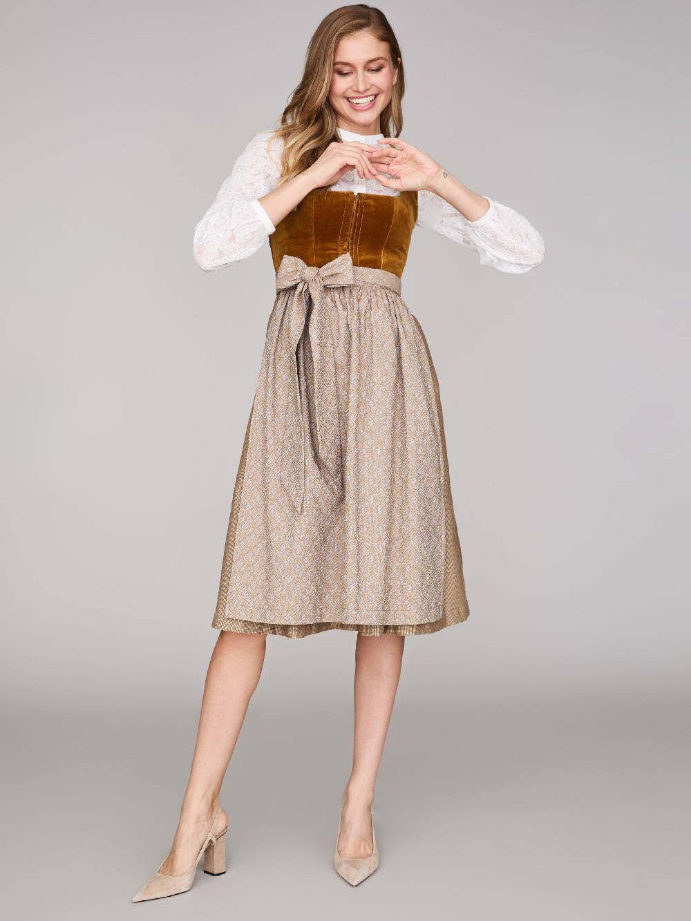 Limberry Karamell-farbenes Dirndl Mit Samt-Mieder - ROMEE GOLDEN BROWN