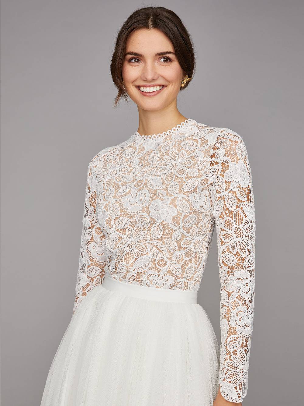 Limberry Langärmliger Braut-Body mit Blumen-Spitze - CARLA