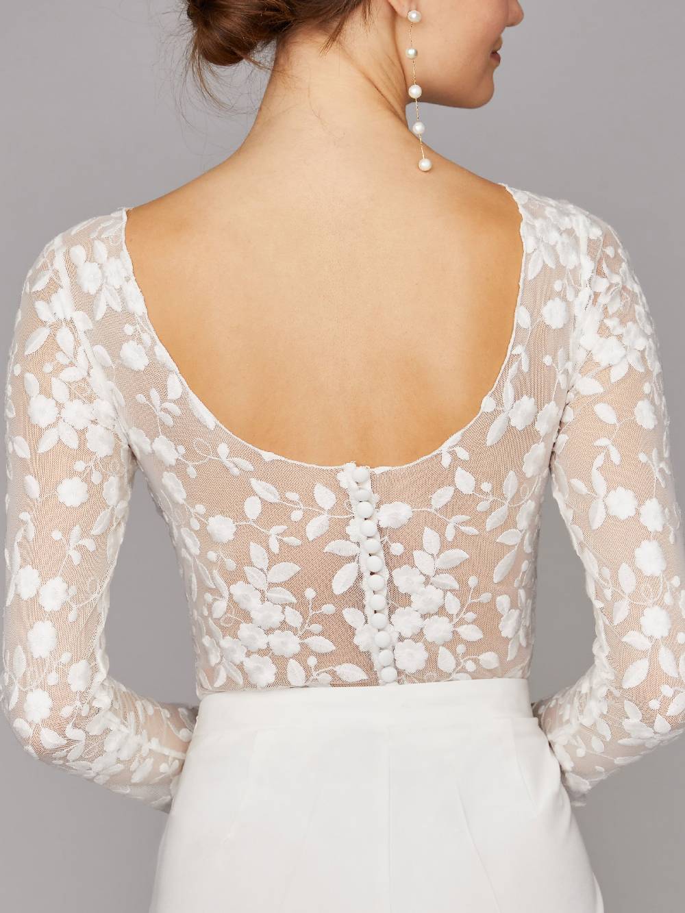 Limberry Langärmliger Braut-Body Mit Blumen-Spitze Und Tiefem Rücken - SCARLET