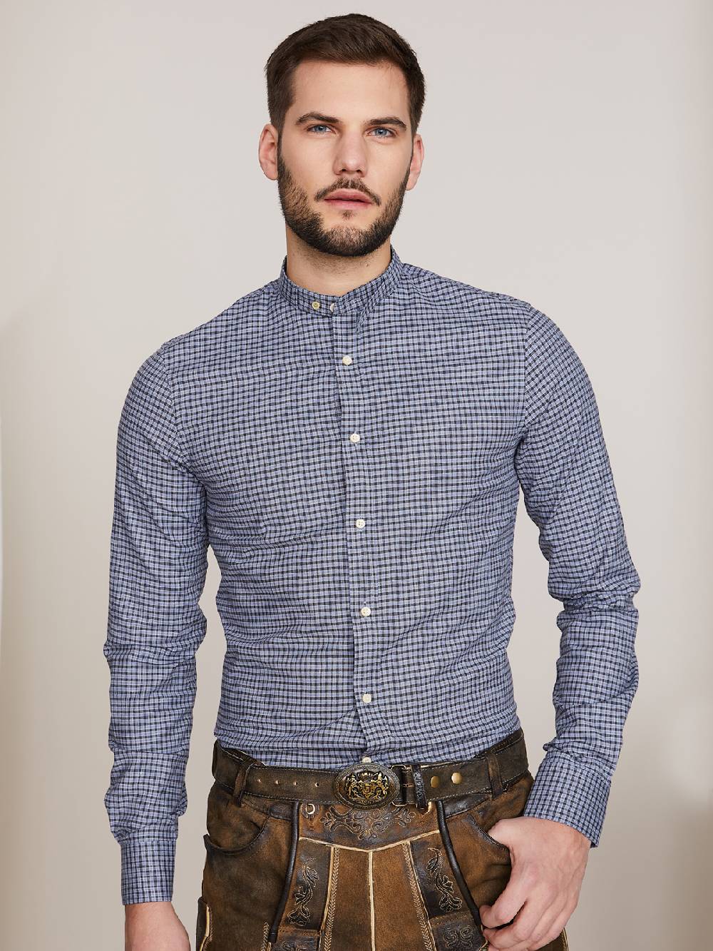 Limberry Blau-schwarzes Karo-Trachtenhemd - LENZ H31