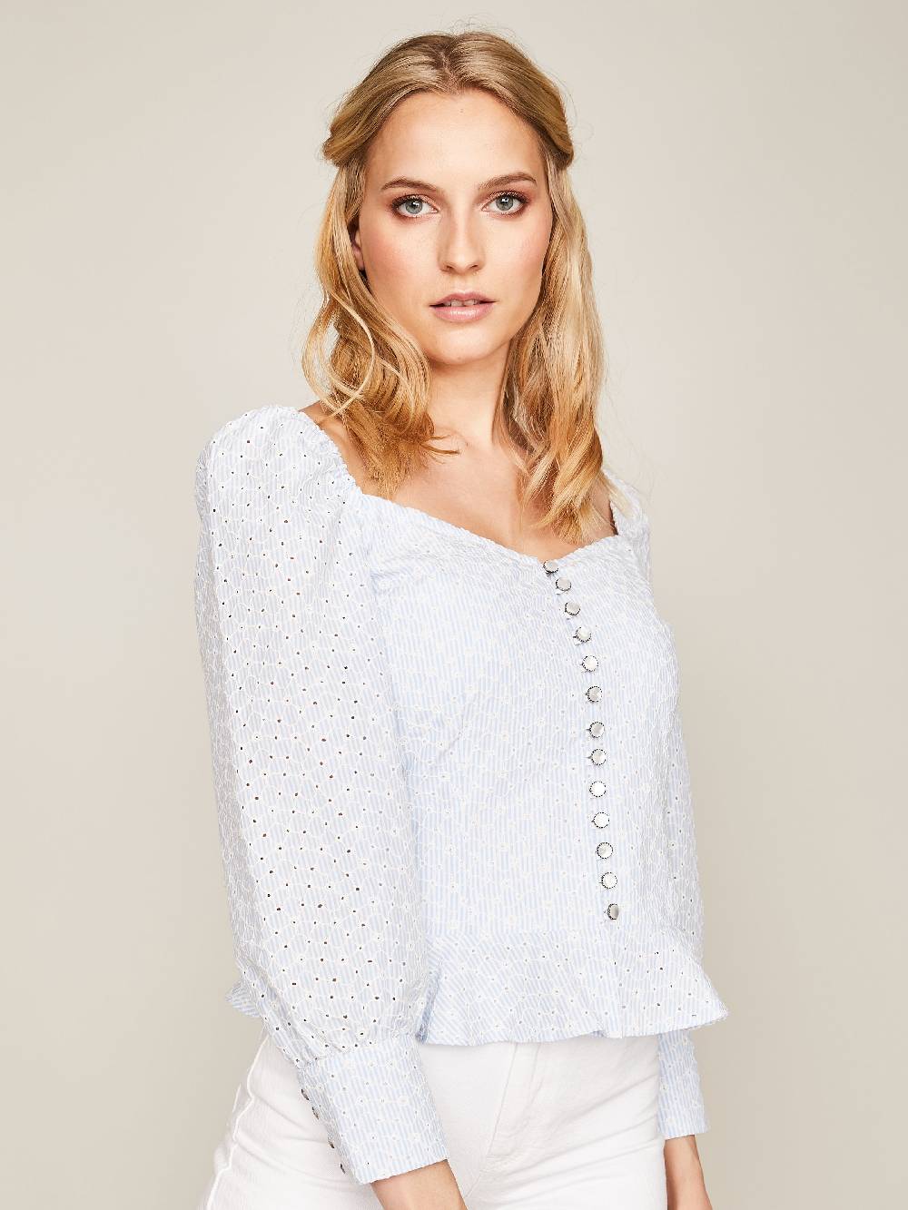 Limberry Blaue Bluse mit Schößchen - JANE