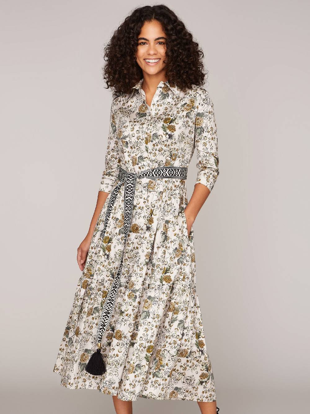 Limberry Geblümtes Kleid mit Taillengürtel - KIMI