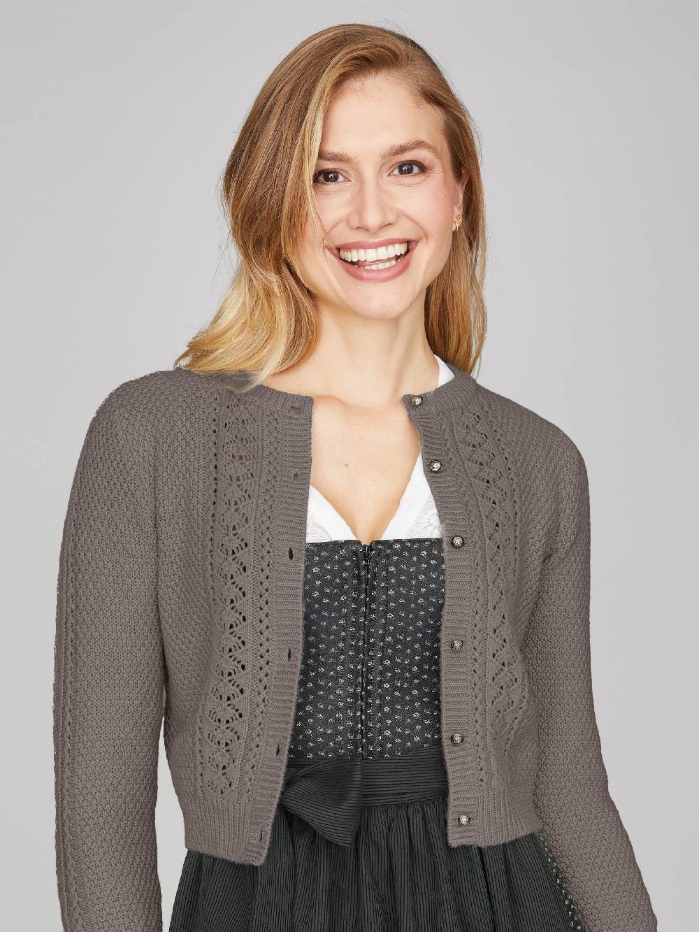 Limberry Grau-Braun melierte Strickjacke - EVI