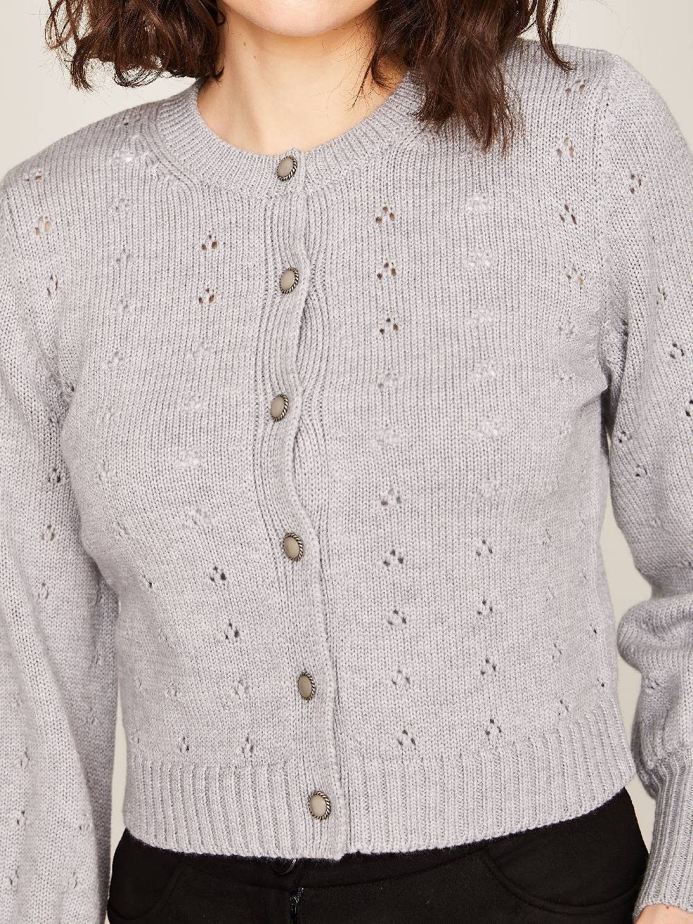 Limberry Graue Strickjacke Mit Lochmuster - EMILIA
