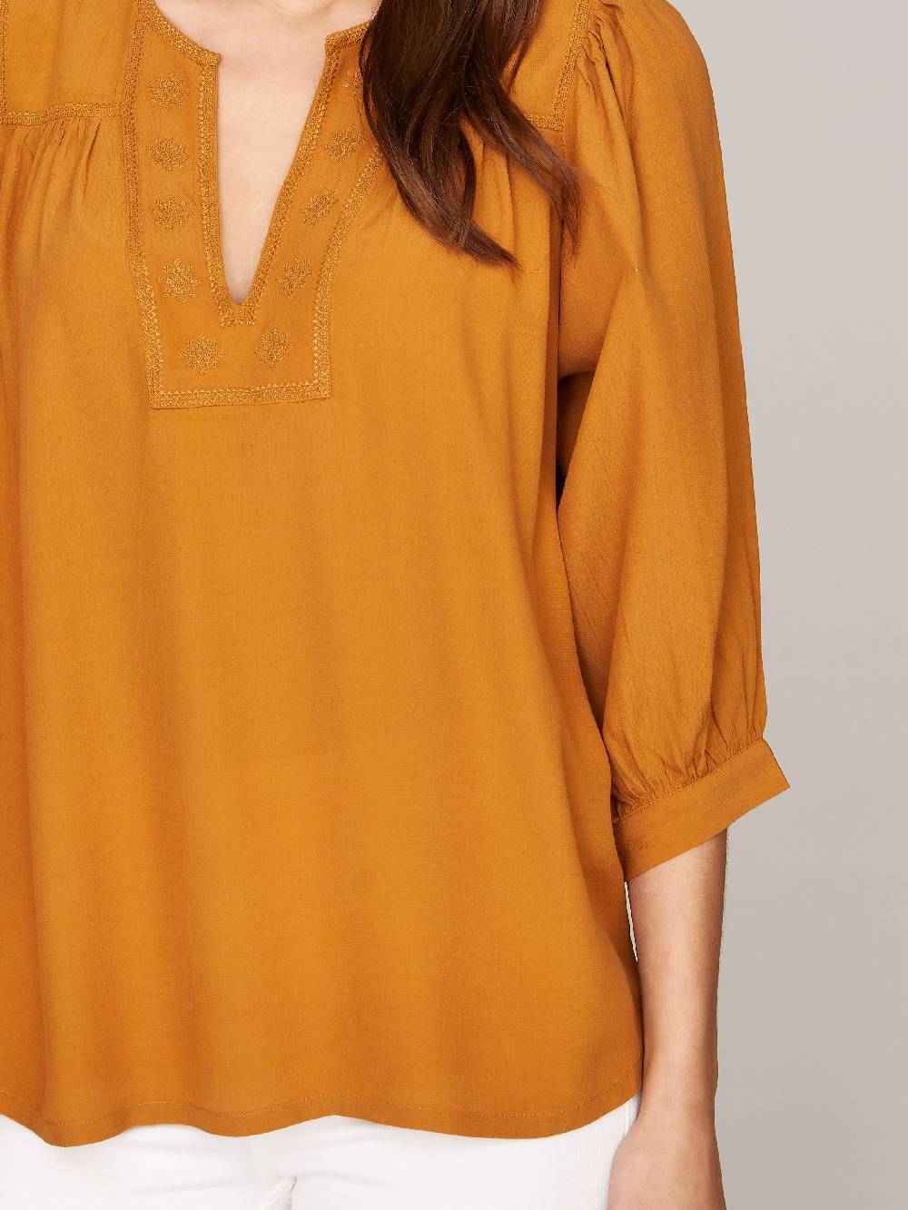 Limberry Hellbraune Bluse Mit Puffärmeln - TIDRIS