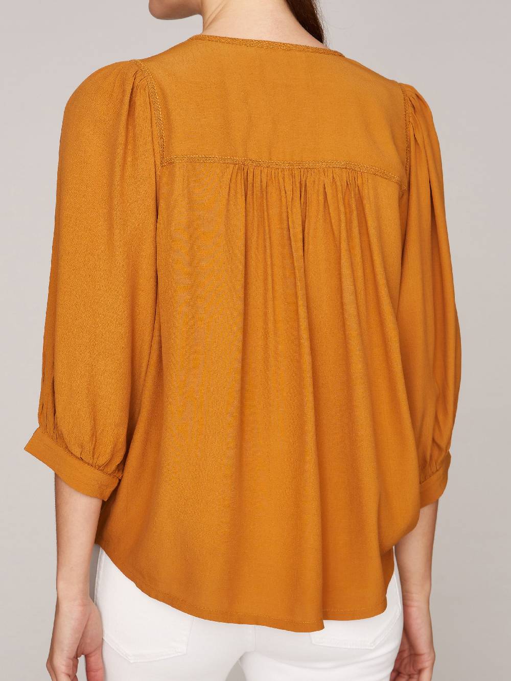 Limberry Hellbraune Bluse Mit Puffärmeln - TIDRIS