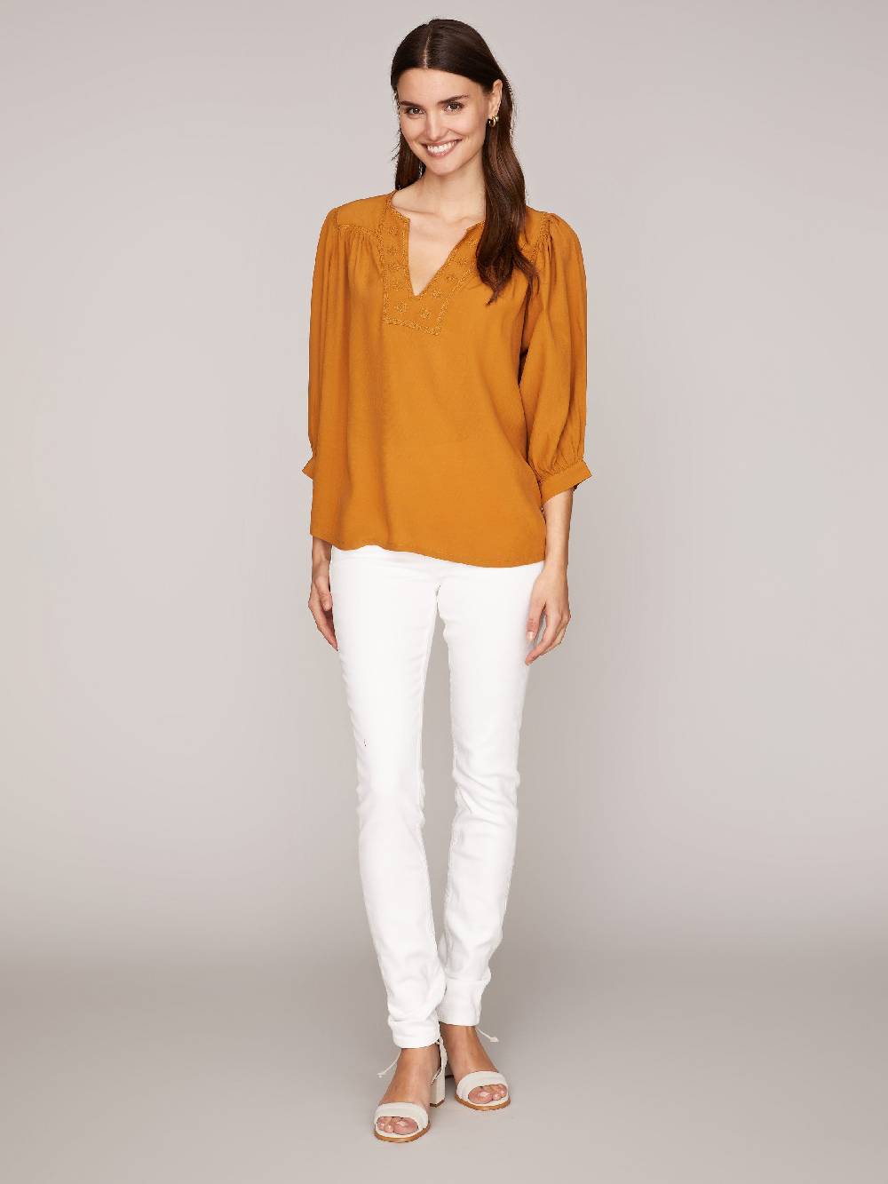 Limberry Hellbraune Bluse Mit Puffärmeln - TIDRIS