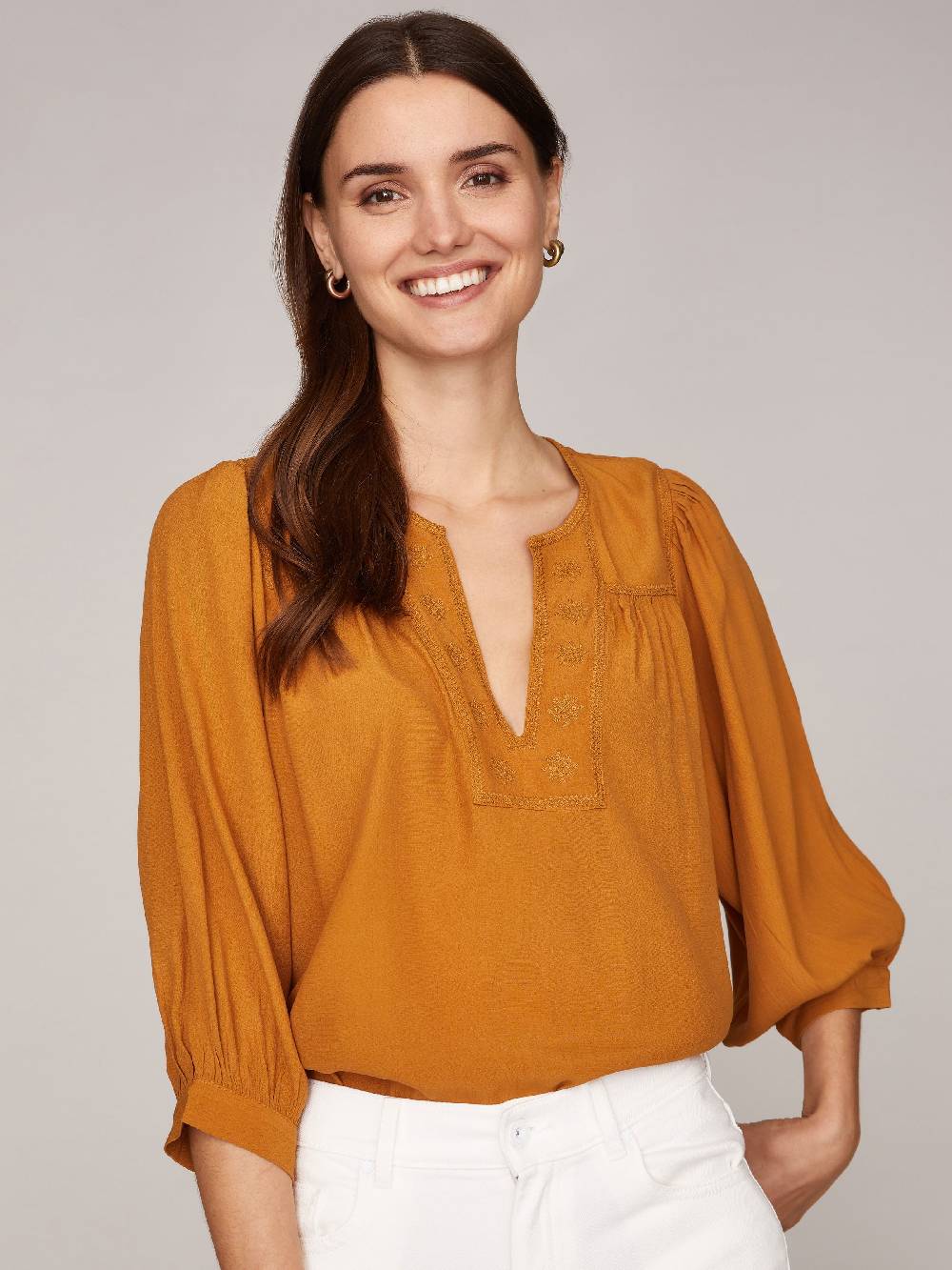 Limberry Hellbraune Bluse mit Puffärmeln - TIDRIS