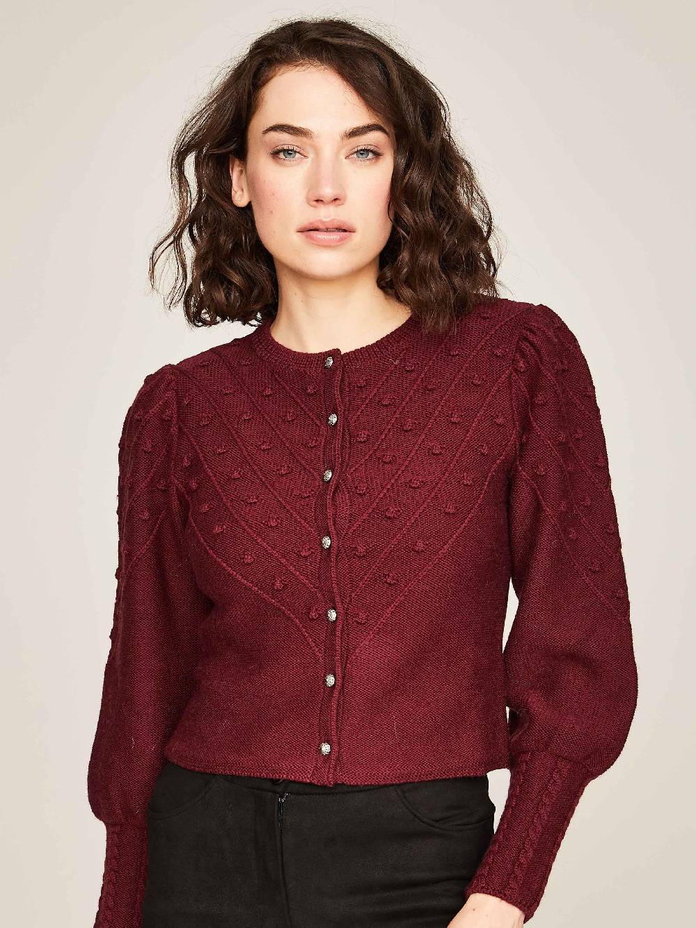 Limberry Weinrote Strickjacke Mit Puffarm - MIA