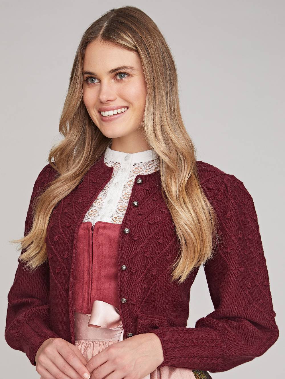 Limberry Weinrote Strickjacke mit Puffarm - MIA