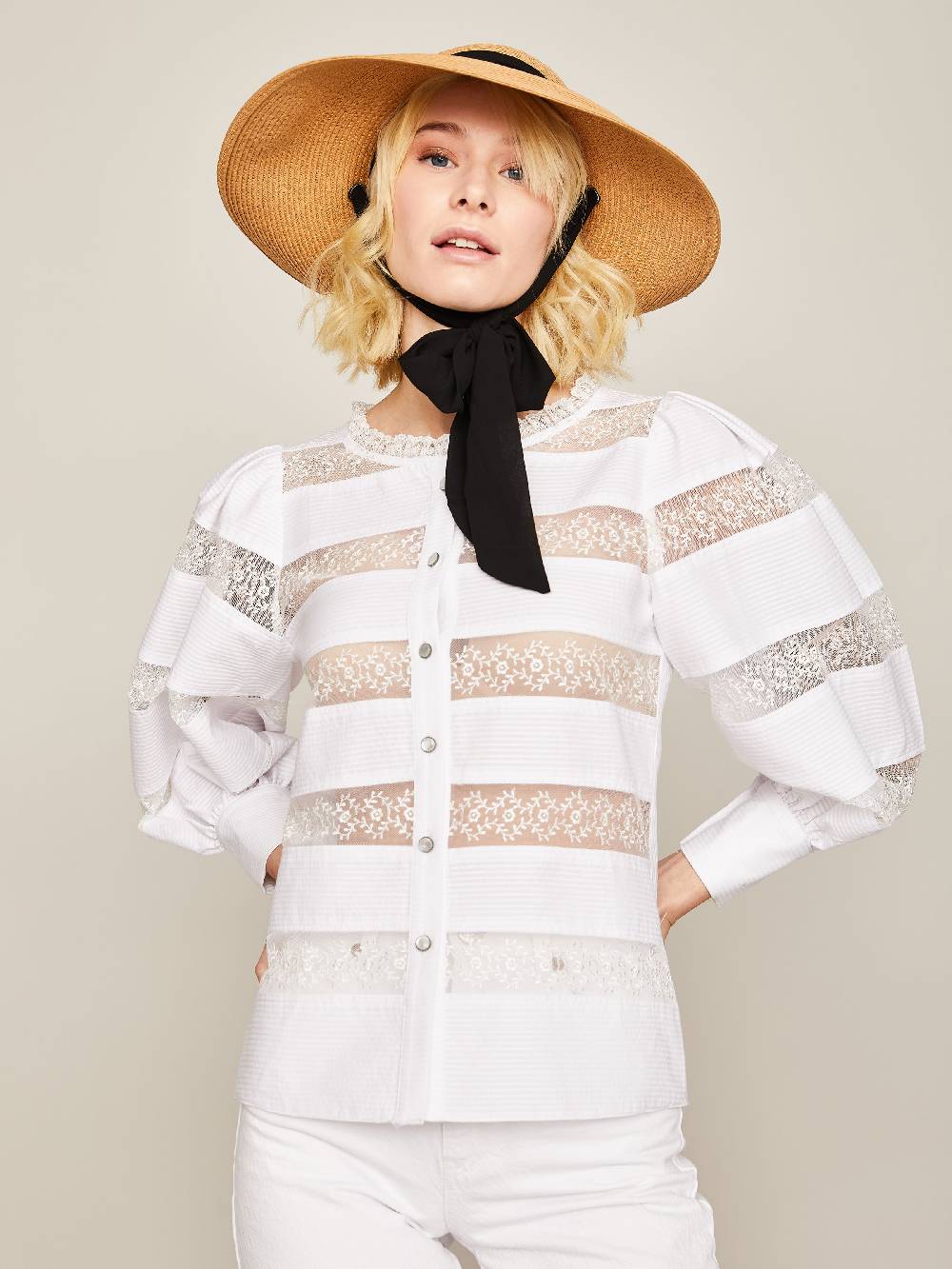 Limberry Weiße Bluse Mit Spitzeneinsätzen - LOU