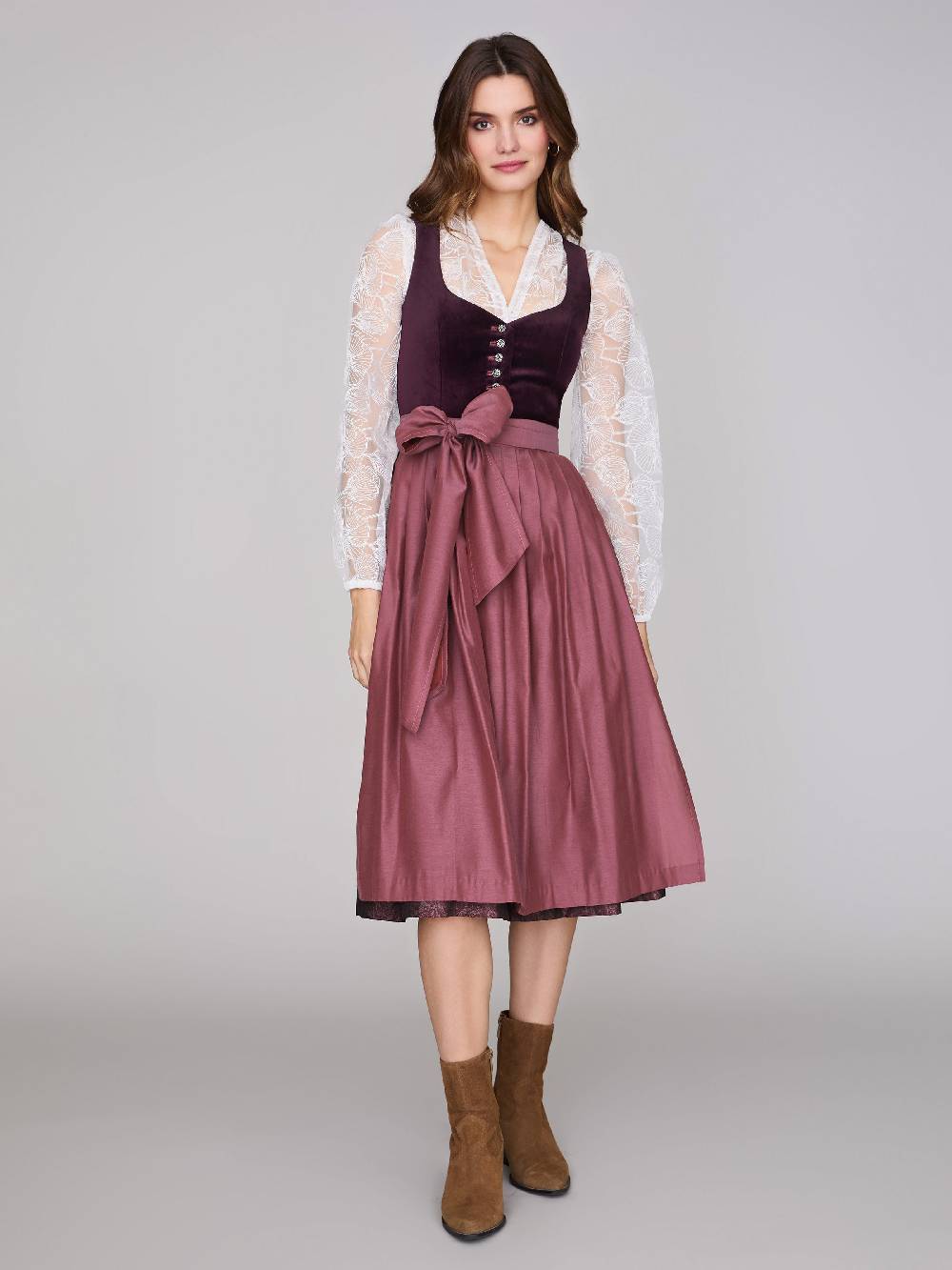 Limberry Mauvefarbenes Dirndl Mit Samt-Mieder - JANNI DARK MAUVE
