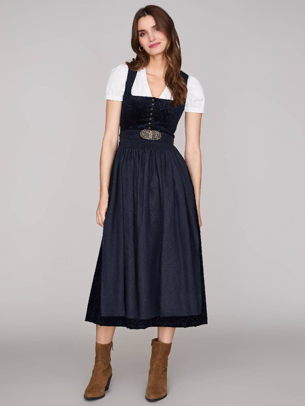 Limberry Nachtblaues Dirndl Aus Gemustertem Samt - MONIKA NACHTBLAU