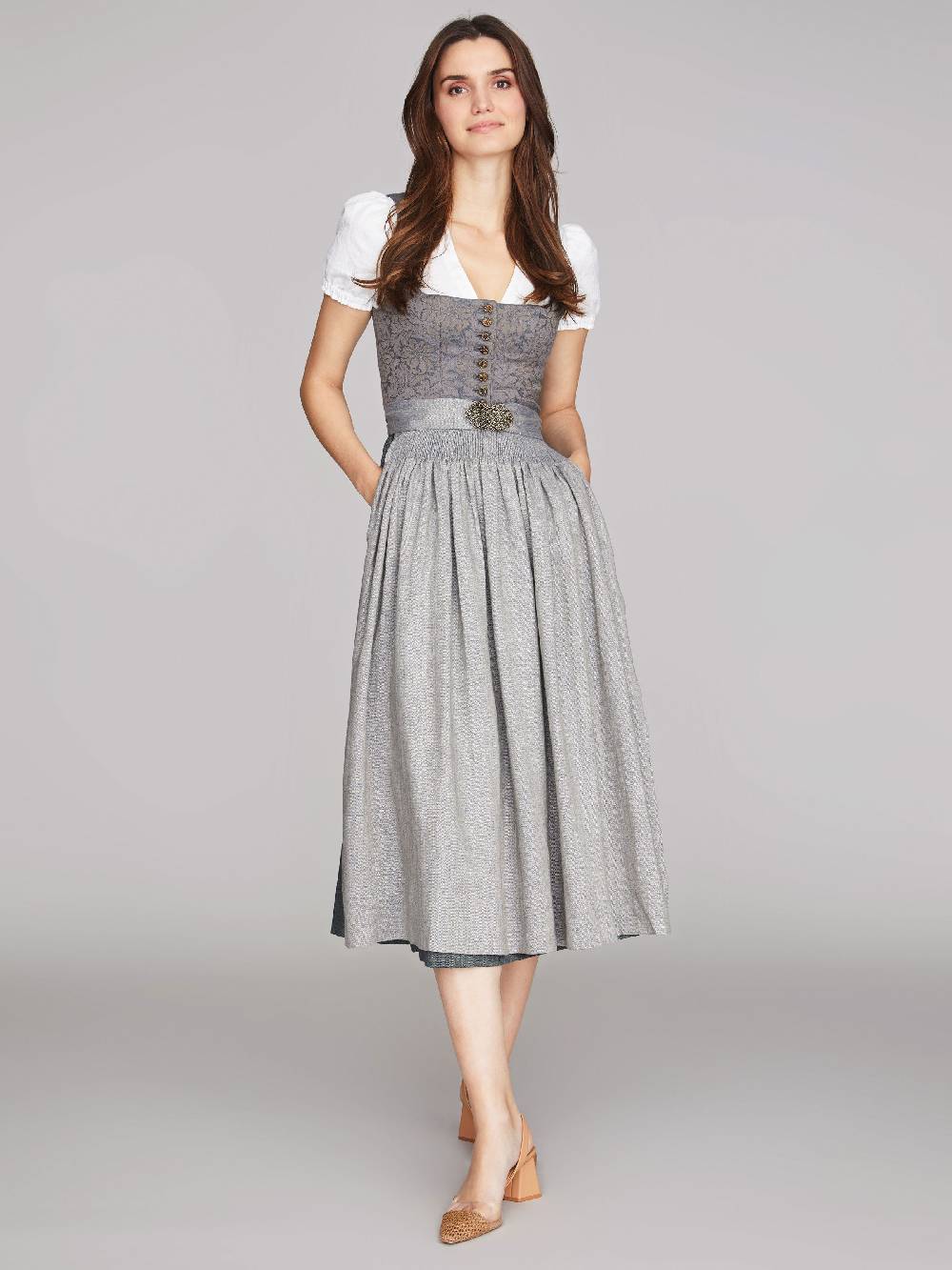 Limberry Nebelblaues Dirndl Mit Blumen-Muster - MONIKA NEBELBLAU