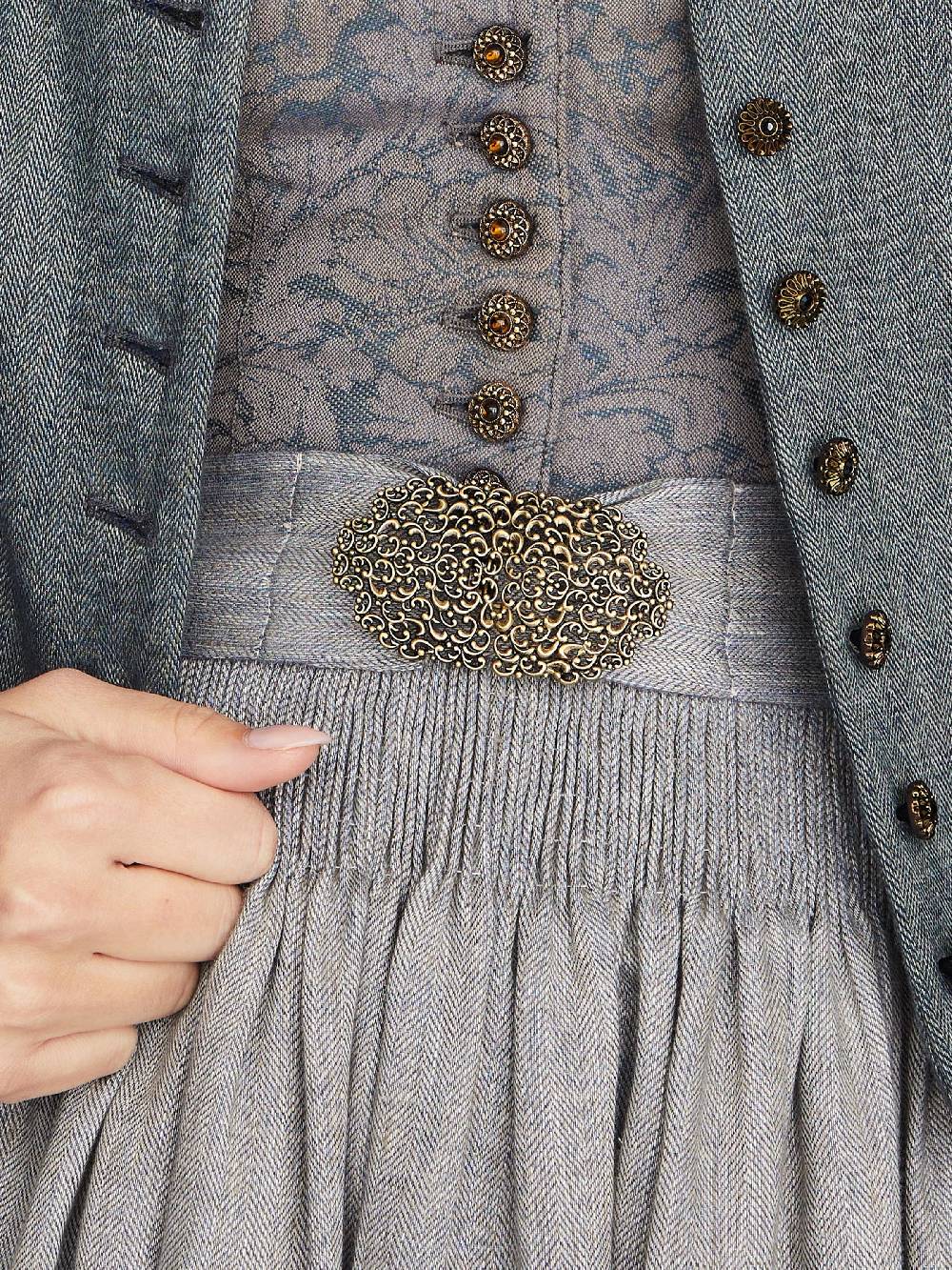 Limberry Nebelblaues Dirndl Mit Blumen-Muster - MONIKA NEBELBLAU