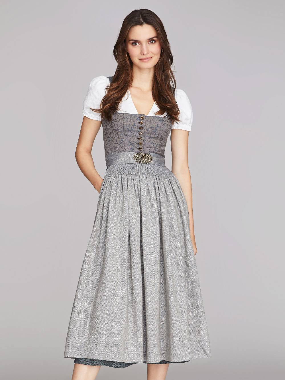 Limberry Nebelblaues Dirndl mit Blumen-Muster - MONIKA NEBELBLAU