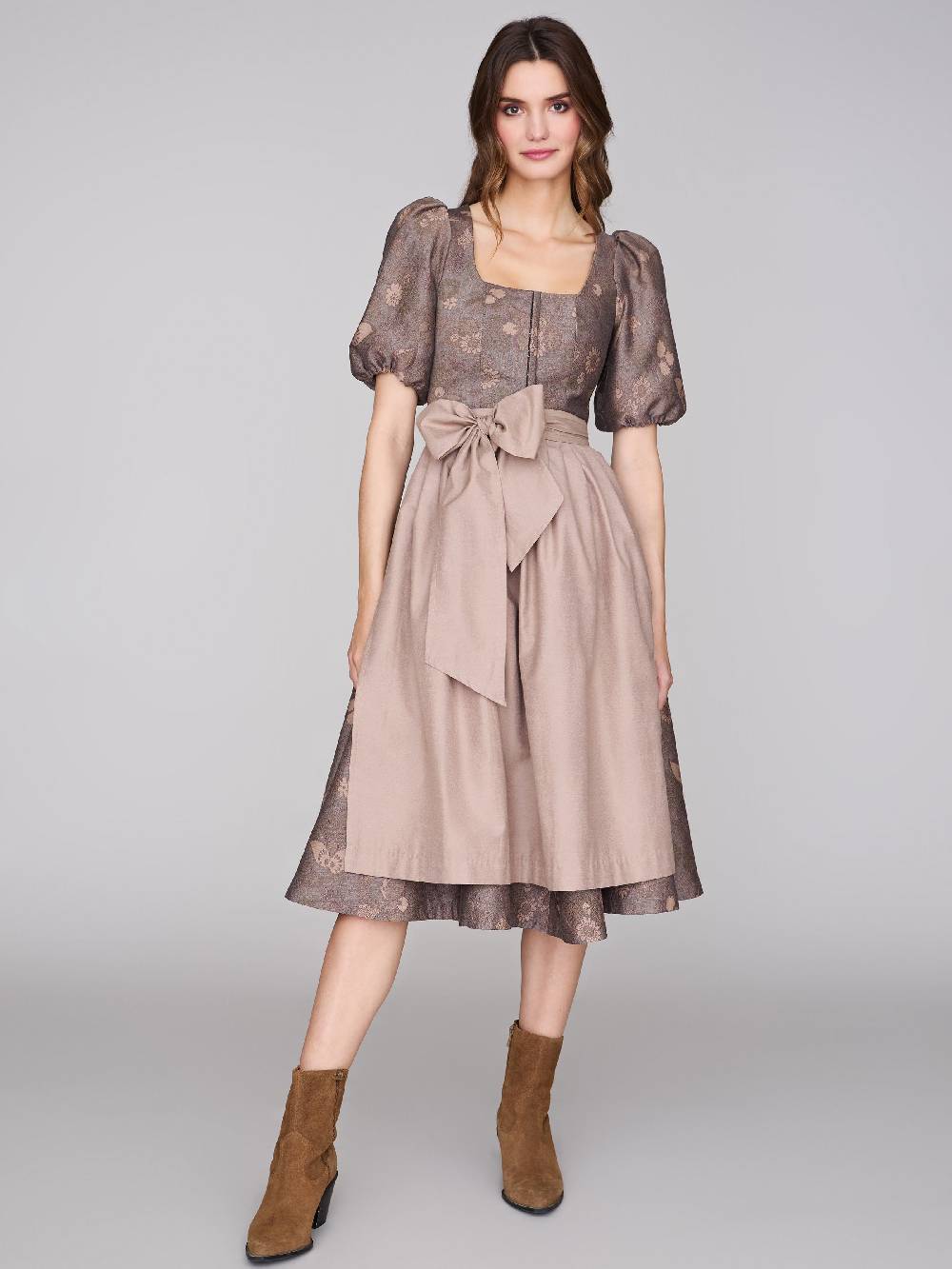 Limberry Nussbraunes Dirndl Mit Puffärmeln - PAULINE MUTED MARON