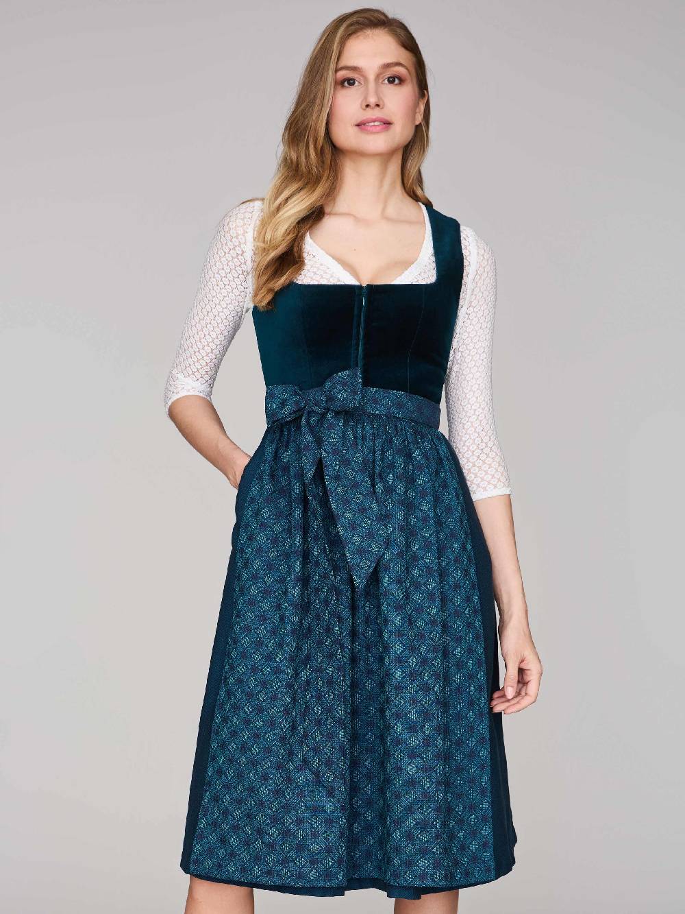 Limberry Petrolblaues Dirndl Mit Samt-Mieder - ROMEE DARK TEAL