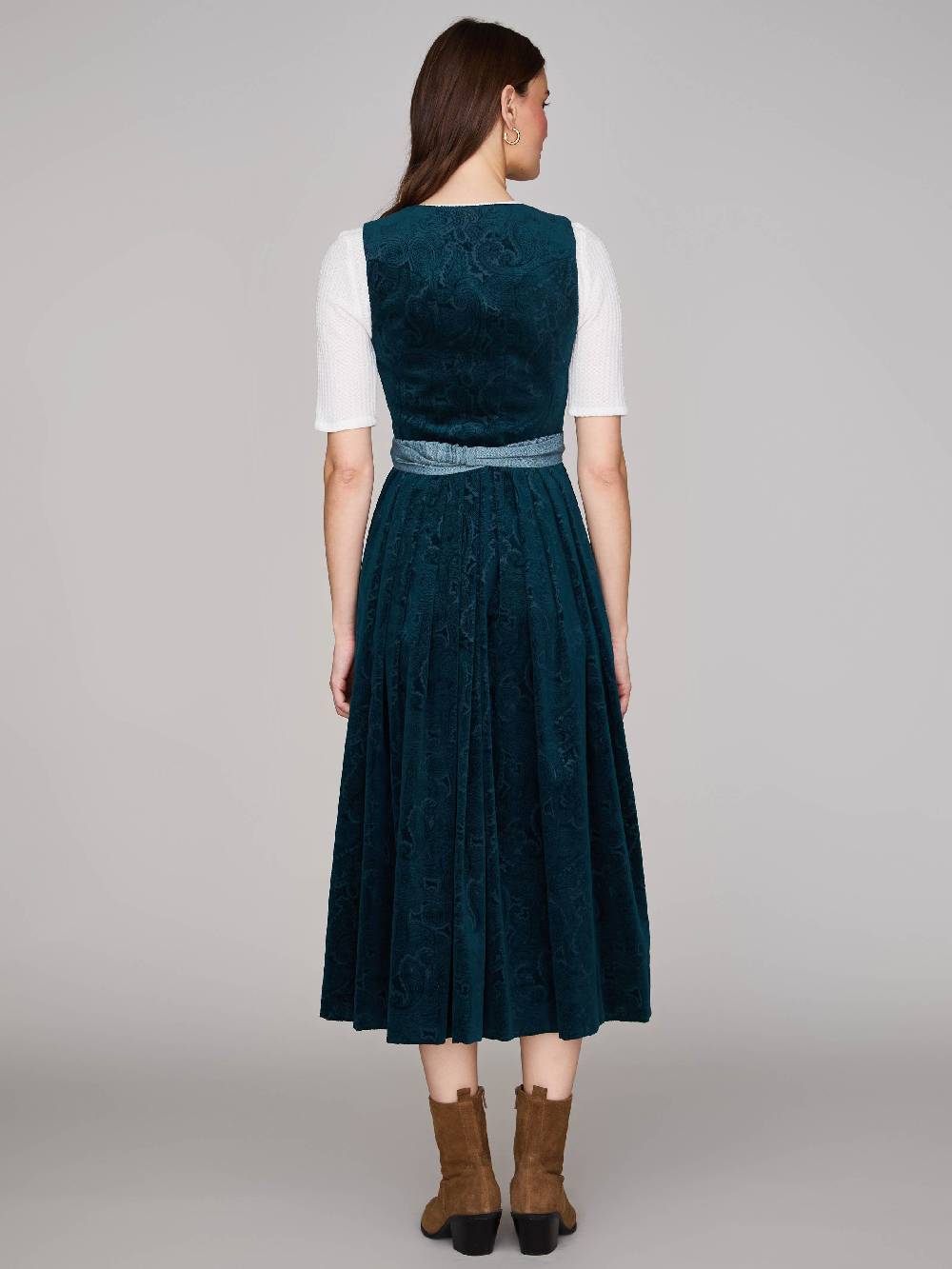 Limberry Petrolfarbenes Dirndl Aus Gemustertem Samt - ANTONIA CADMIUMGRÜN