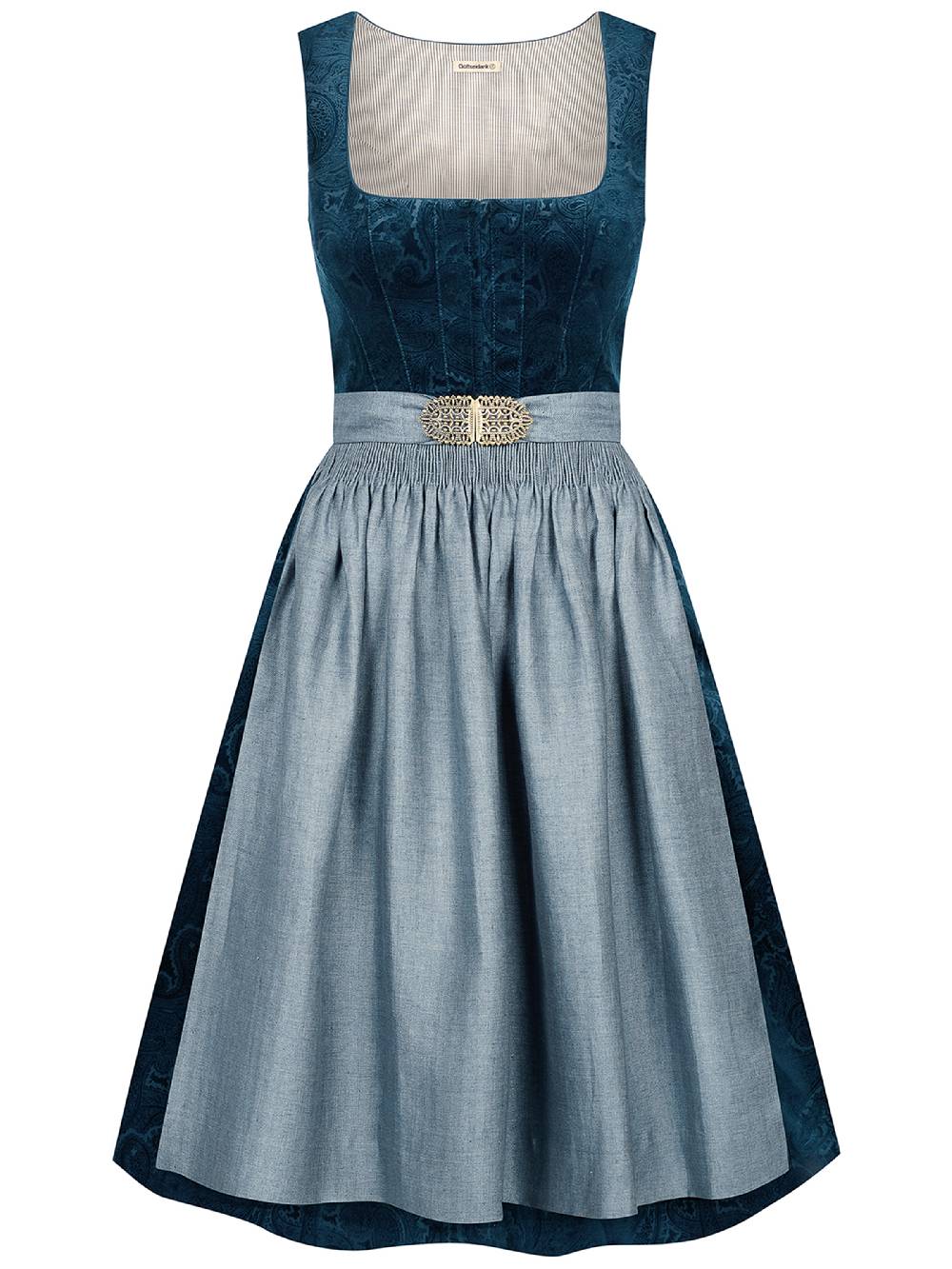 Limberry Petrolfarbenes Dirndl Aus Gemustertem Samt - ANTONIA CADMIUMGRÜN