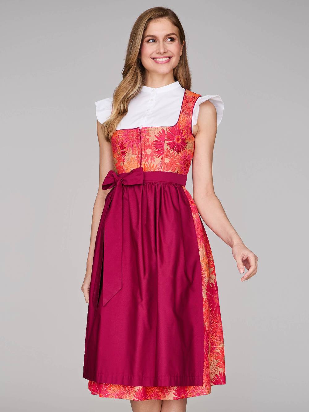 Limberry Pinkes Dirndl Mit Blumenmuster - DAHLIA GERANIUM