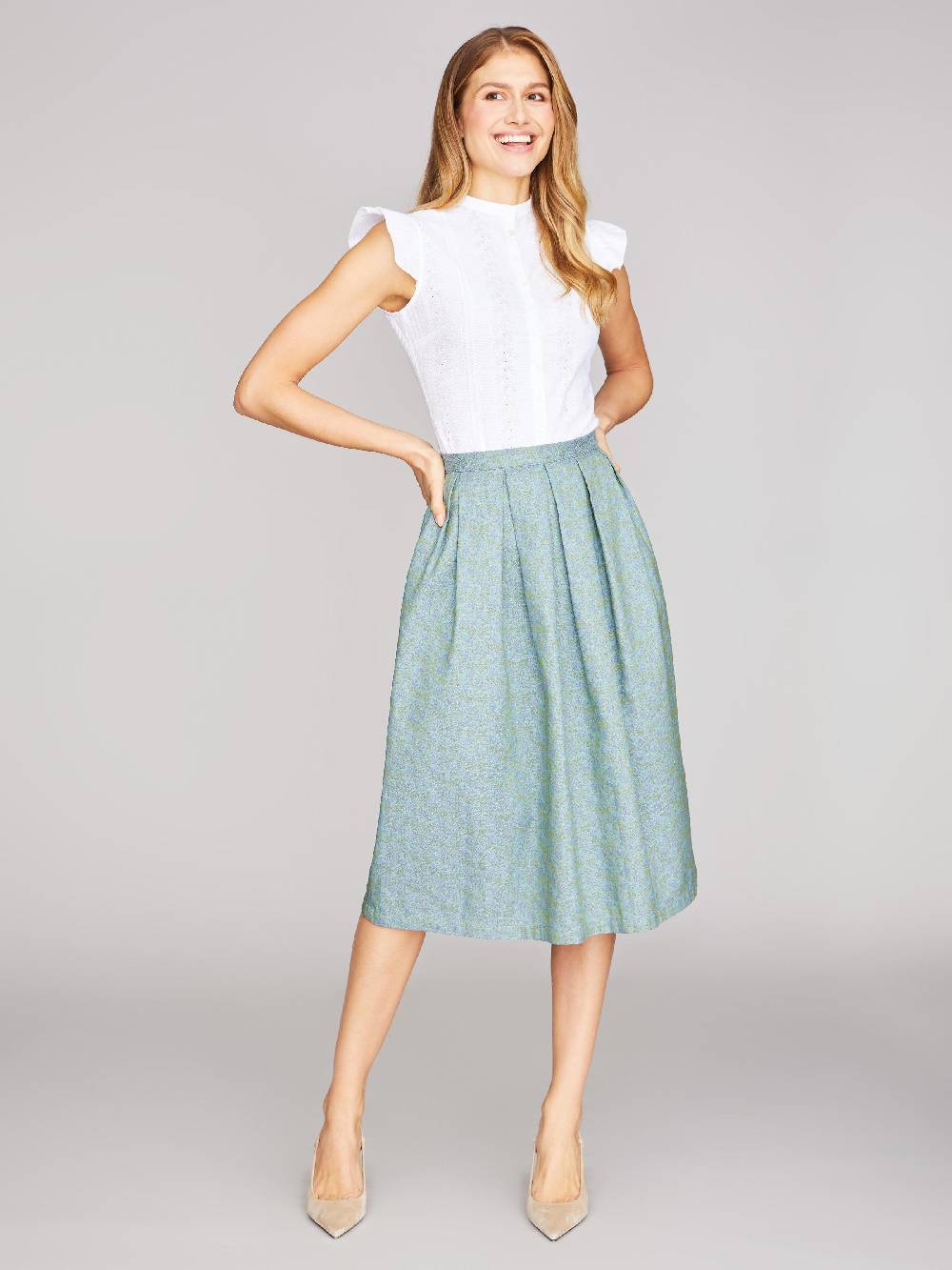 Limberry Pistaziengrüner Trachtenrock Mit Blumenmuster - BLAIR PISTACHIO