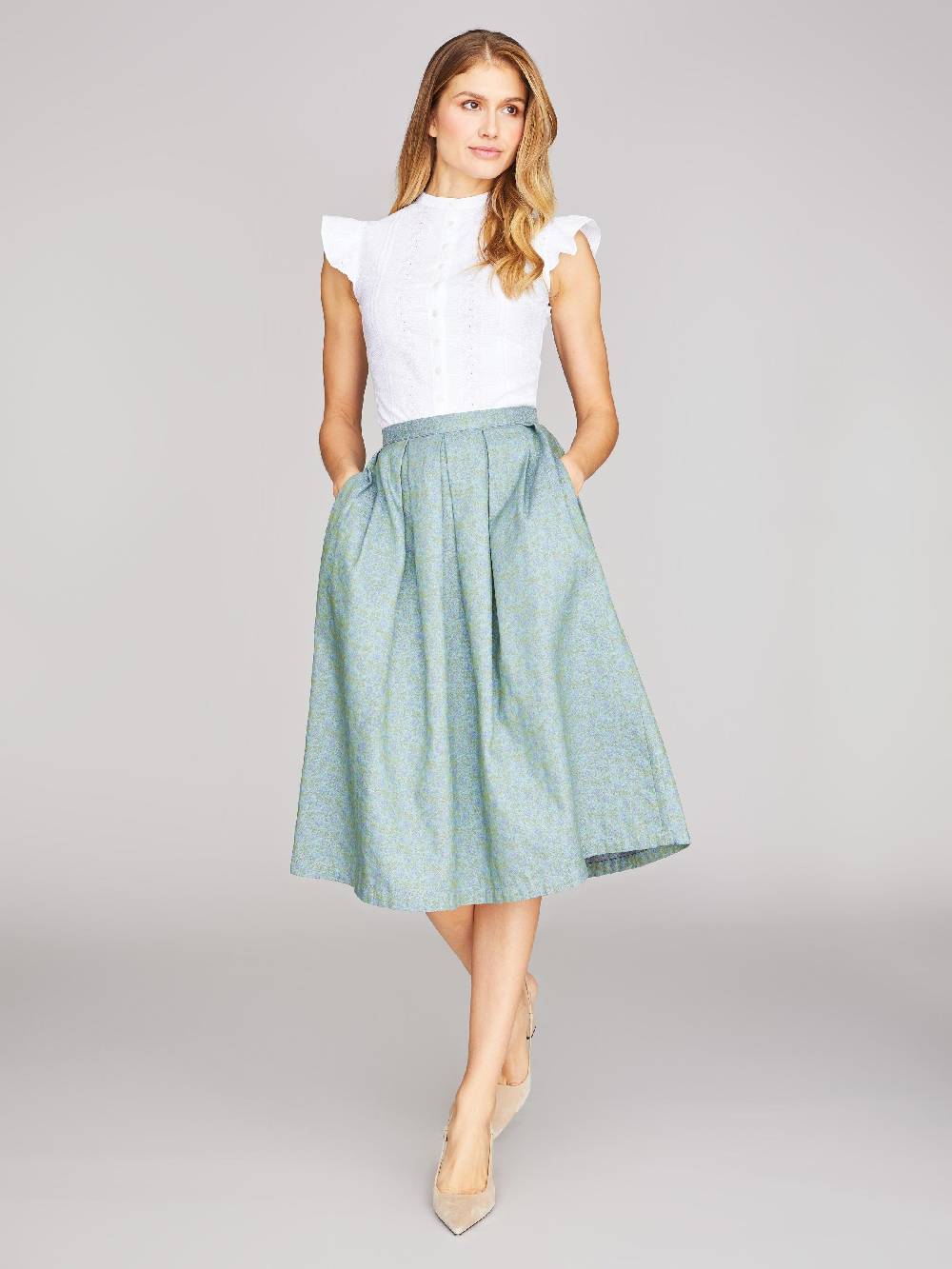 Limberry Pistaziengrüner Trachtenrock Mit Blumenmuster - BLAIR PISTACHIO