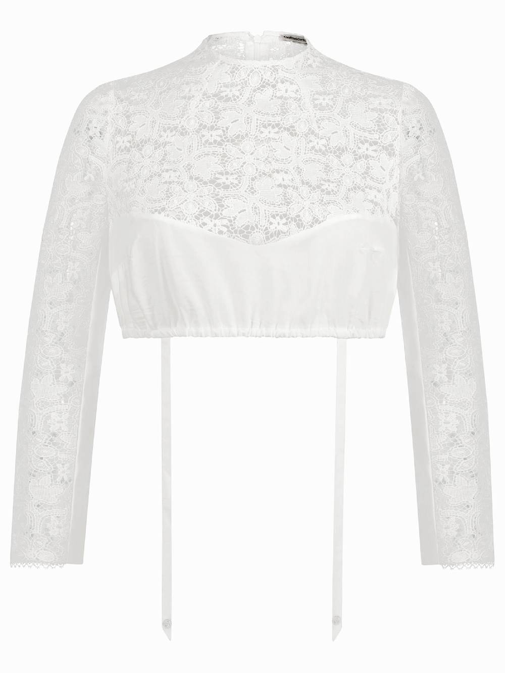 Limberry Reinweiße Drindlbluse Mit Langen Ärmeln - ERNESTA