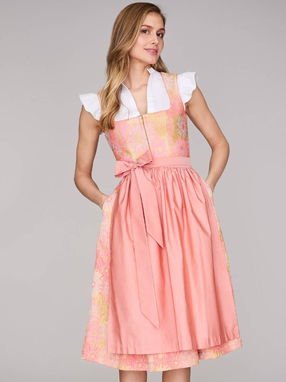 Limberry Rosa-farbenes Dirndl Mit Blumenmuster - DAHLIA CORAL ALMOND