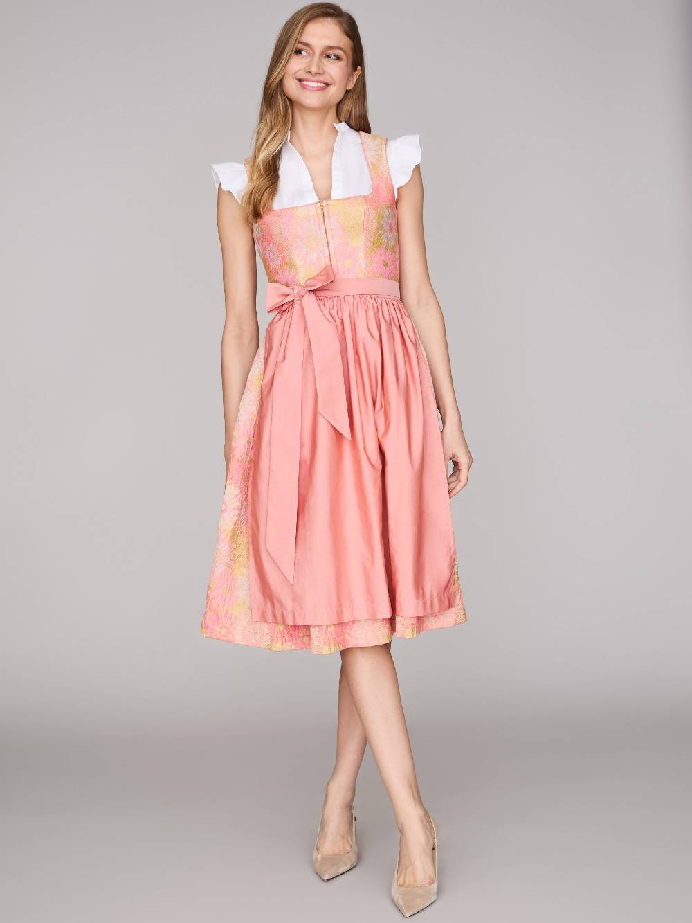 Limberry Rosa-farbenes Dirndl Mit Blumenmuster - DAHLIA CORAL ALMOND