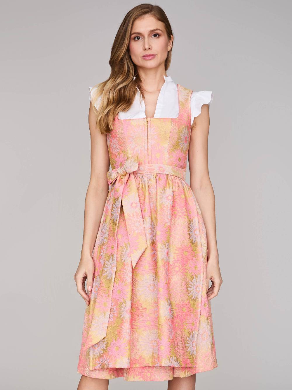 Limberry Rosa-farbenes Dirndl mit Blumenmuster - DAHLIA CORAL ALMOND