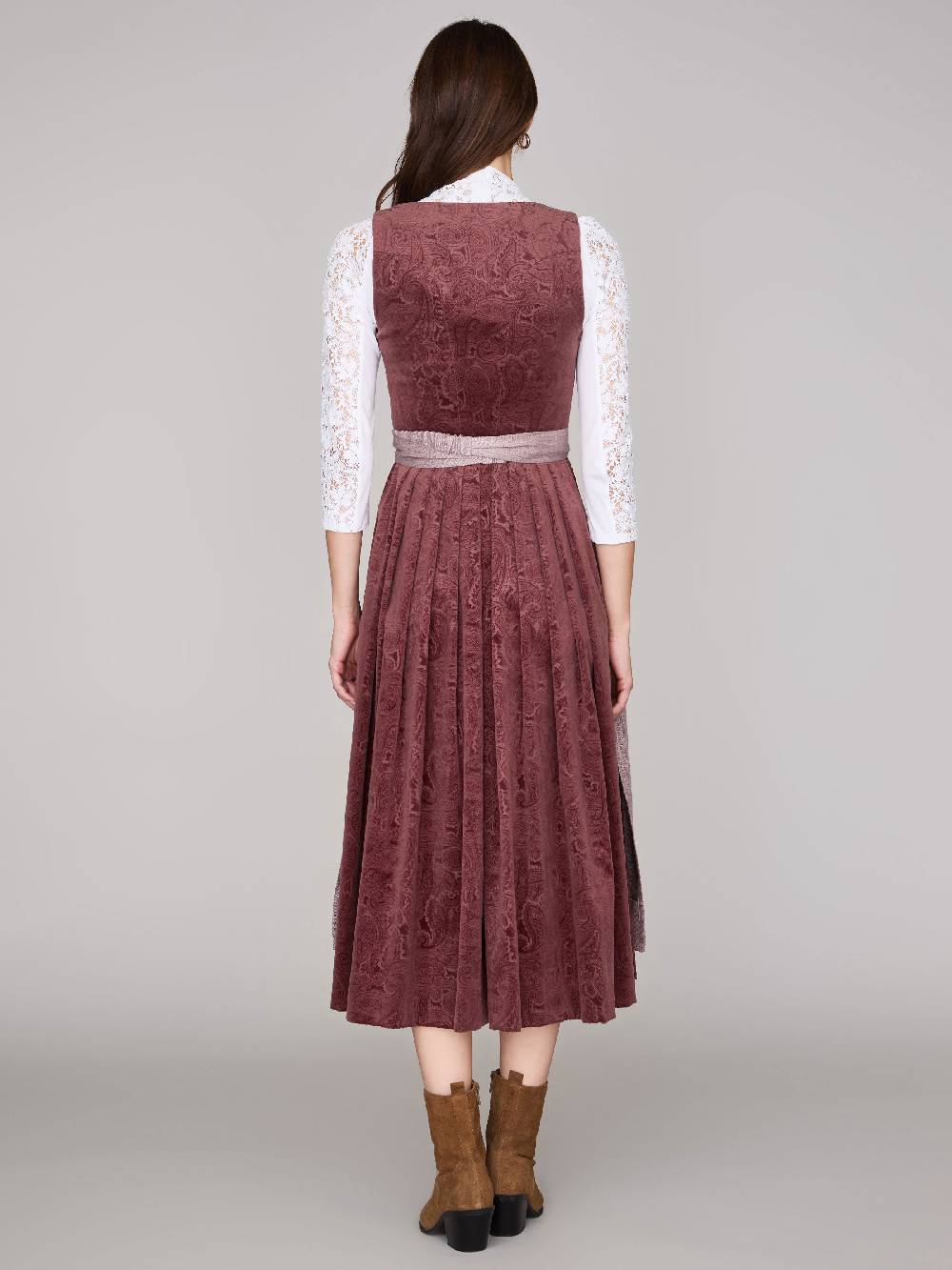 Limberry Rosafarbenes Dirndl Aus Gemustertem Samt - ANTONIA NELKENROSA